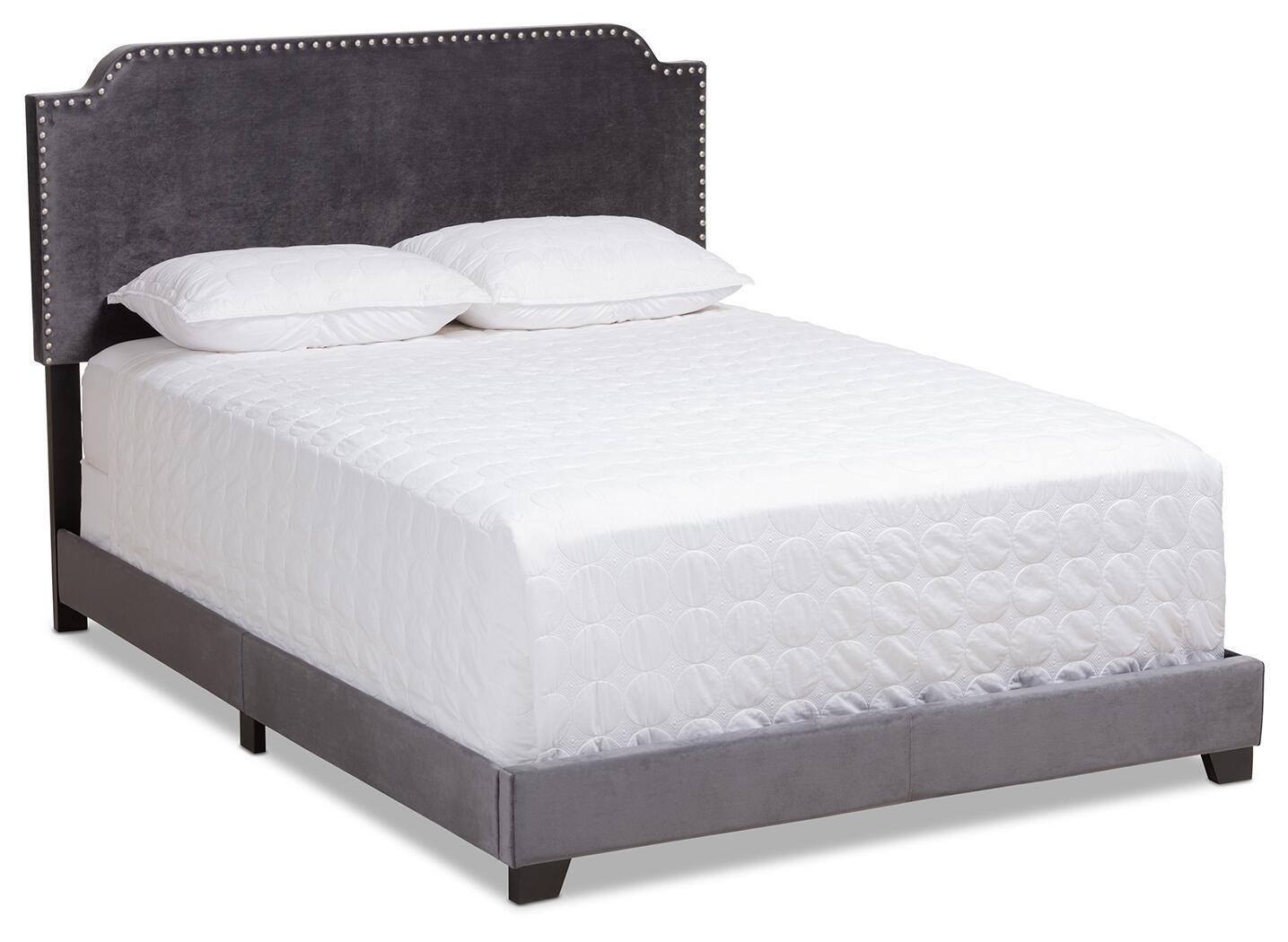 Velvet Queen Upholstered Bed, Dark Gray, large