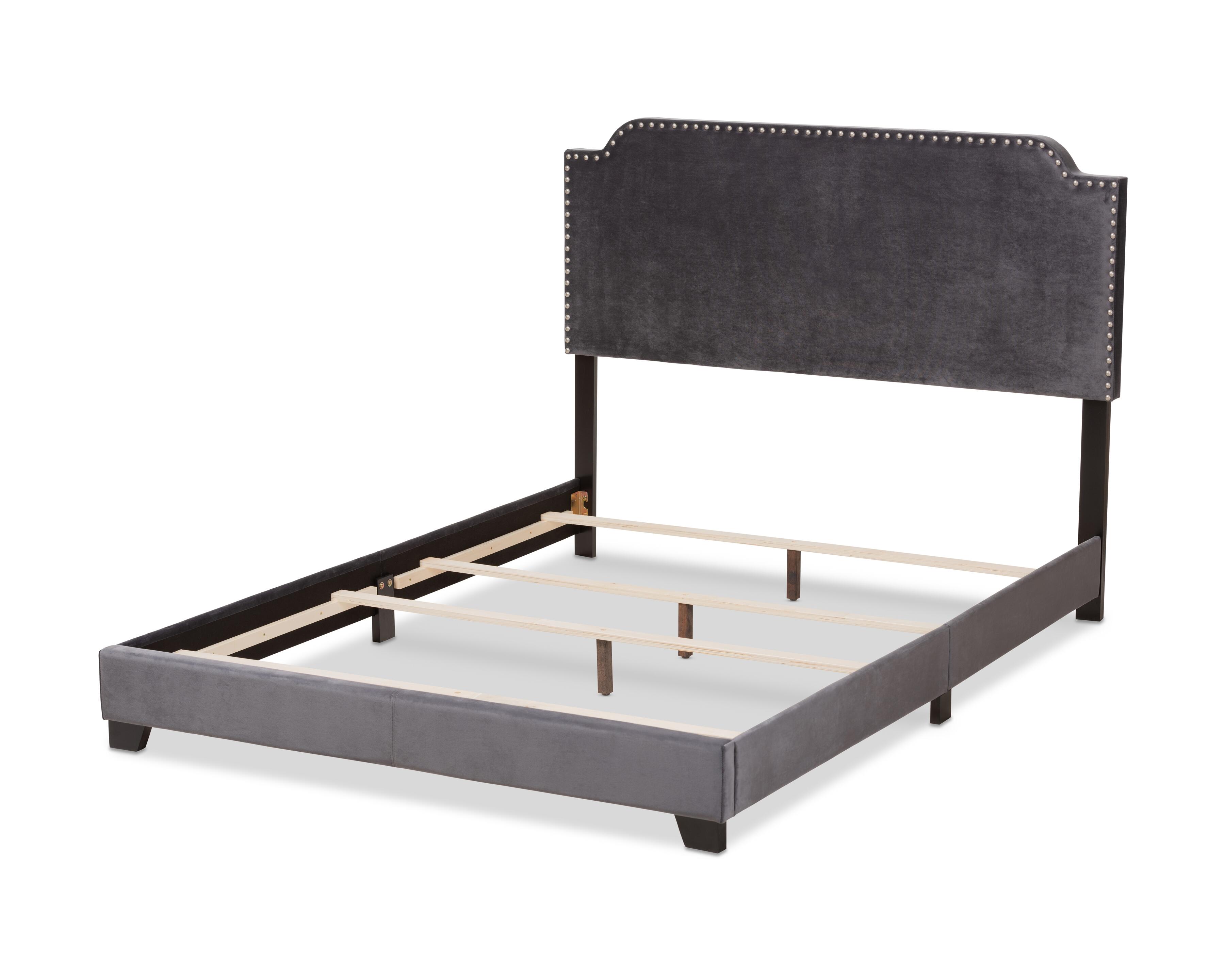 Velvet Queen Upholstered Bed, Dark Gray, large