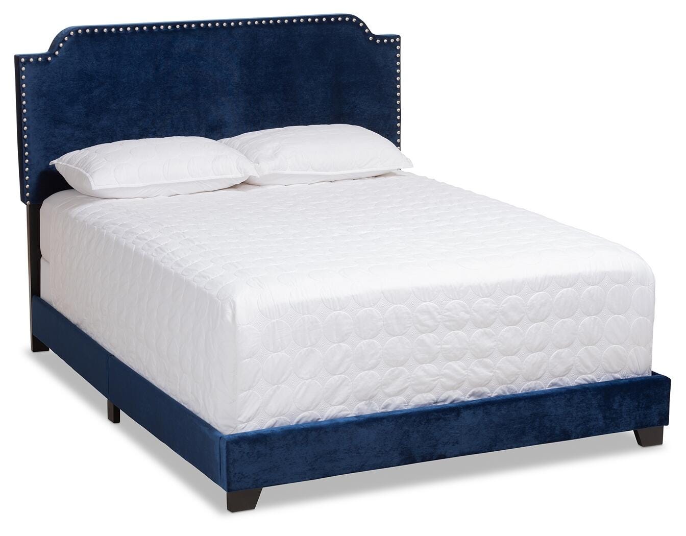 Velvet Full Upholstered Bed, Navy, large