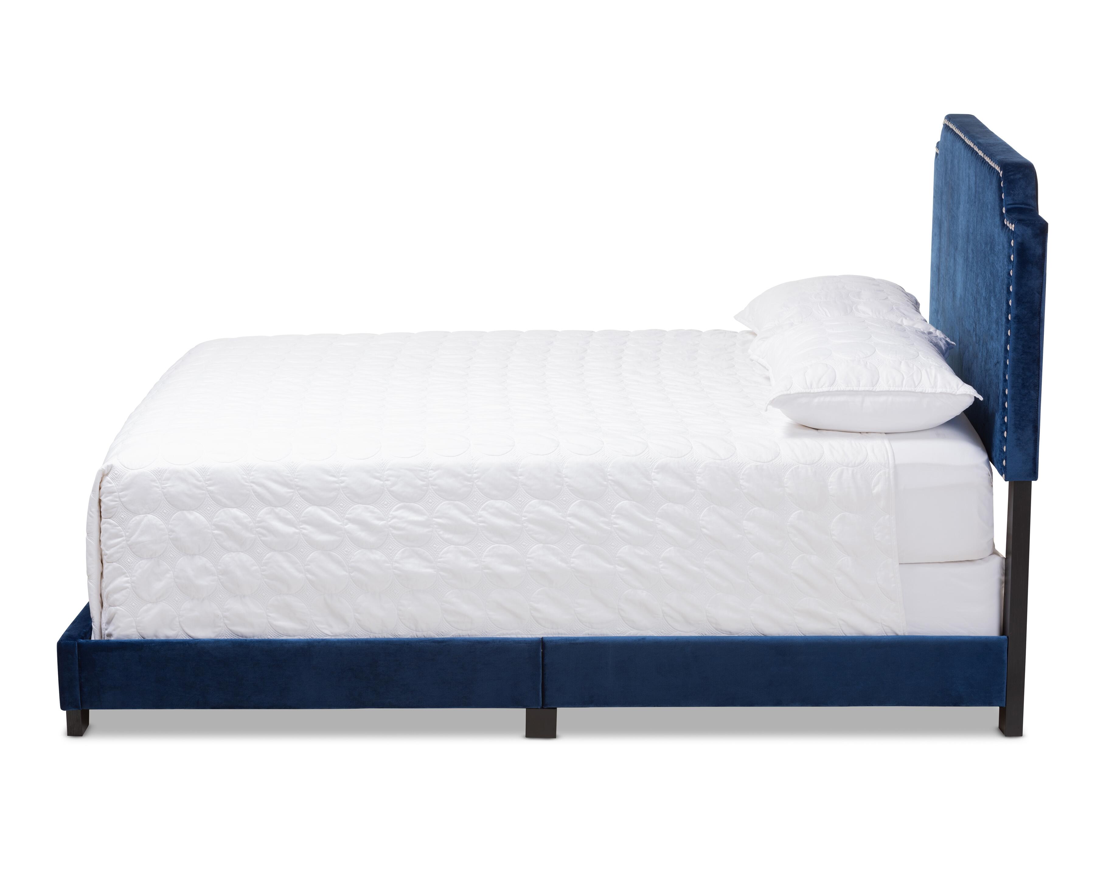 Velvet Full Upholstered Bed, Navy, large