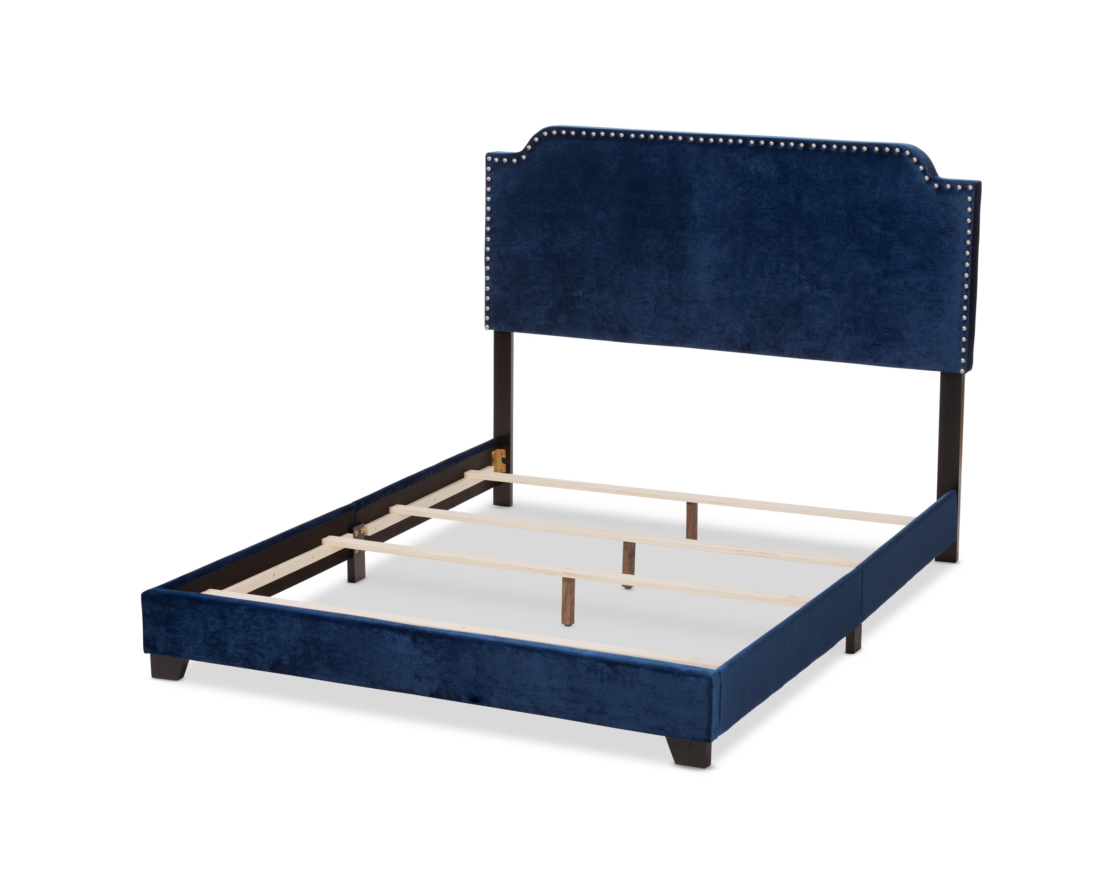 Velvet Full Upholstered Bed, Navy, large