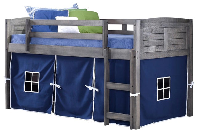 Kids Louvered Twin Low Loft Bed With Tent