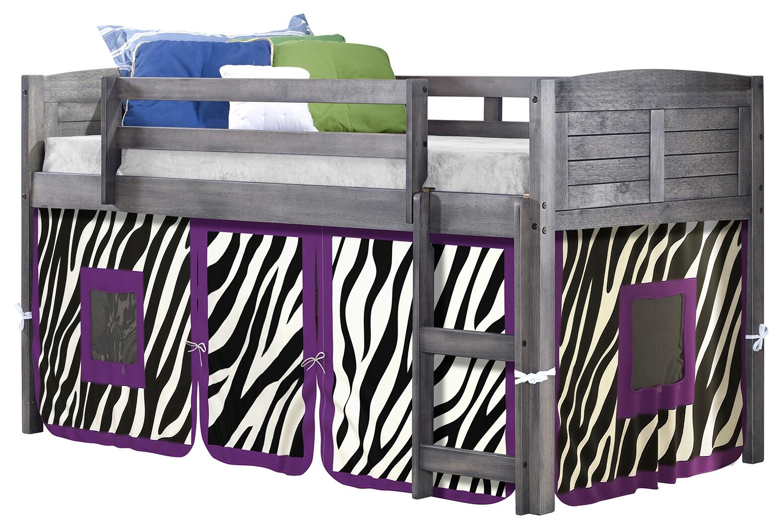 Kids Louvered Twin Low Loft Bed With Tent, Antique Gray, large