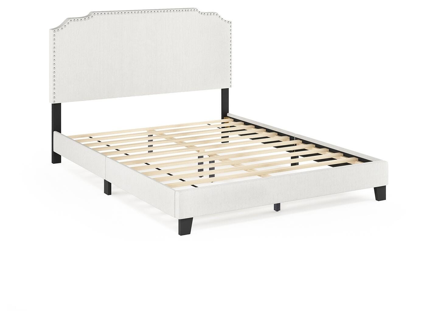 Upholstered Queen Panel Bed with Nailhead Trim, , large