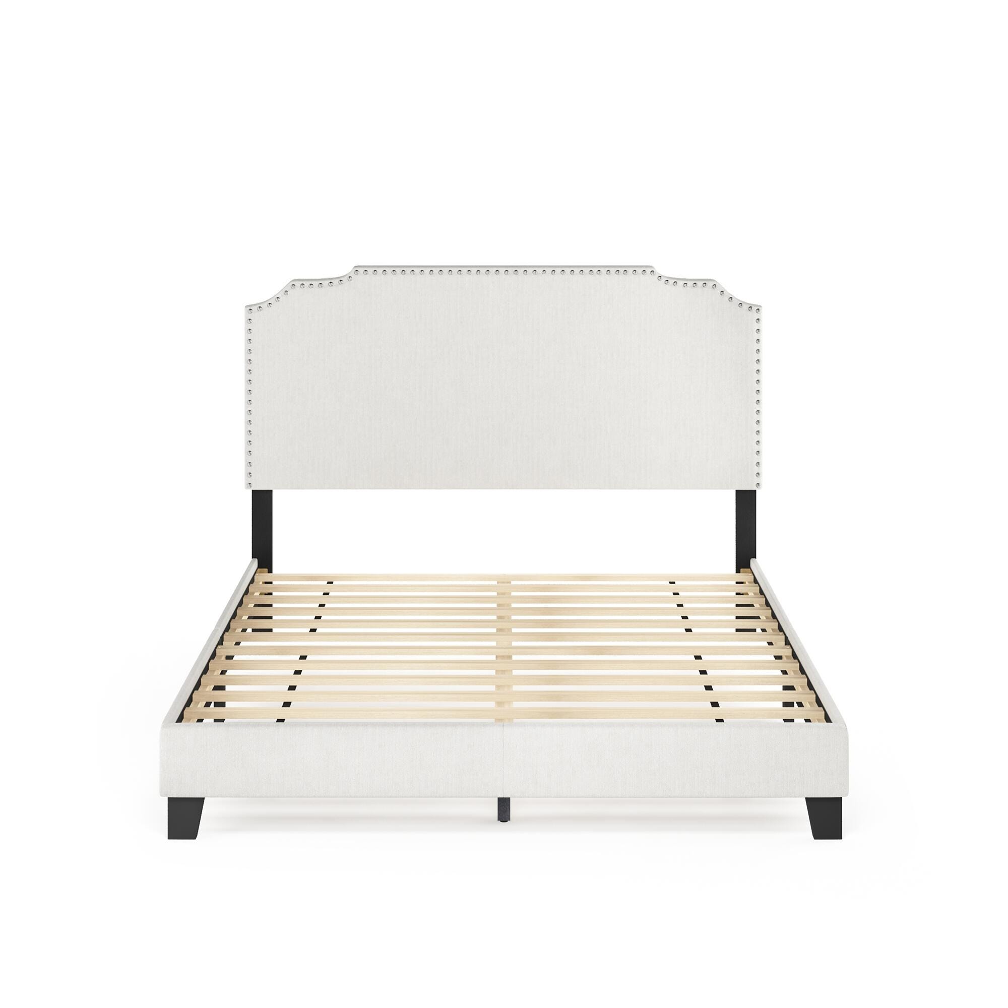 Upholstered Queen Panel Bed with Nailhead Trim, , large