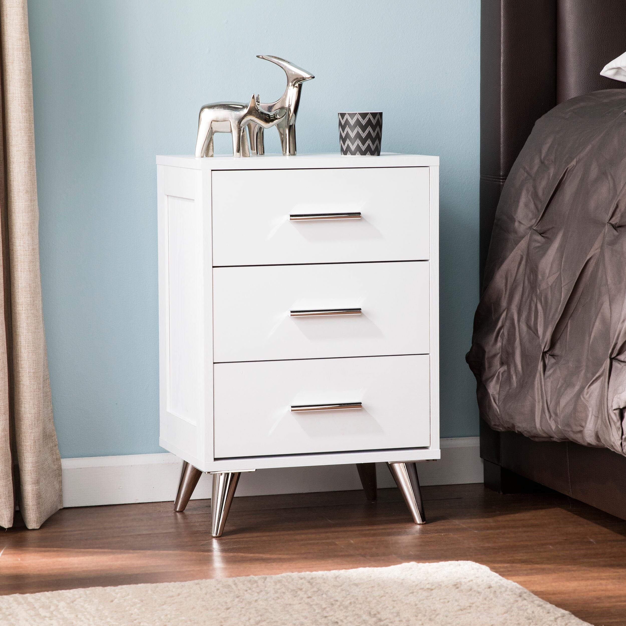 Three Drawer Nightstand, White, rollover