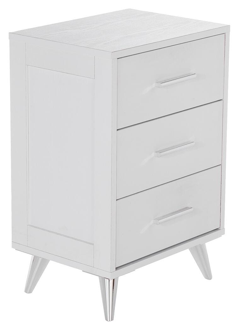 Three Drawer Nightstand, White, large