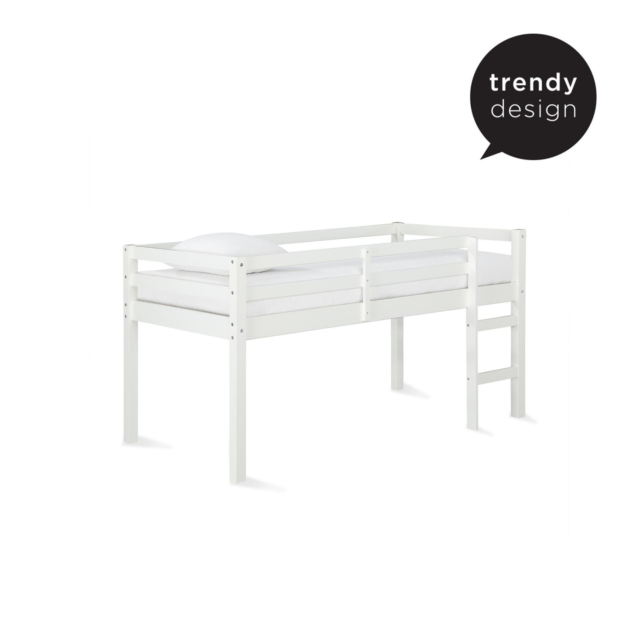 Kids Milton Junior Twin Size Wooden Loft Bed, White, large