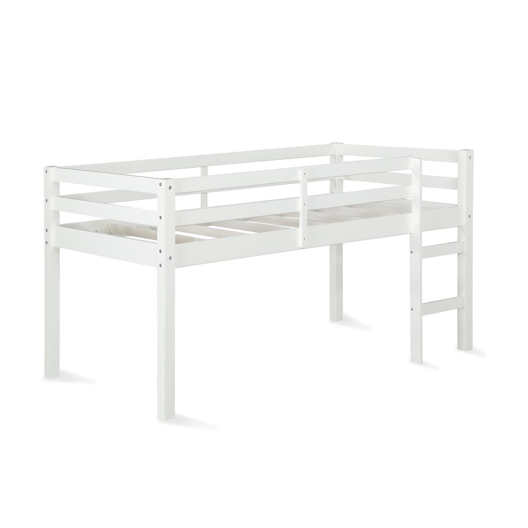 Kids Milton Junior Twin Size Wooden Loft Bed, White, large