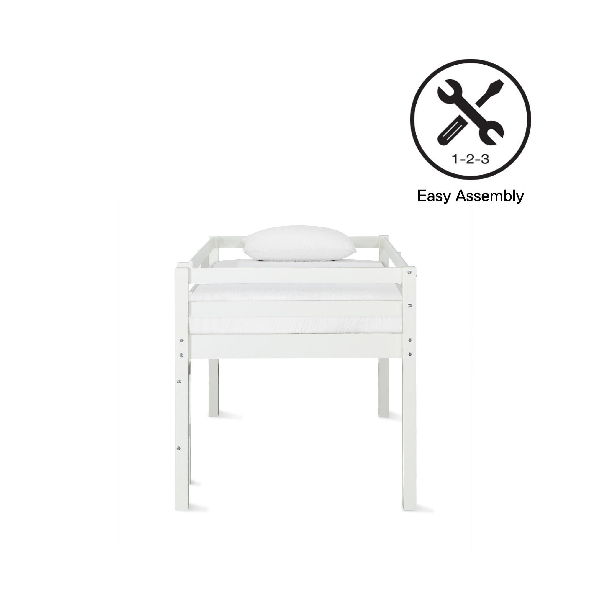 Kids Milton Junior Twin Size Wooden Loft Bed, White, large