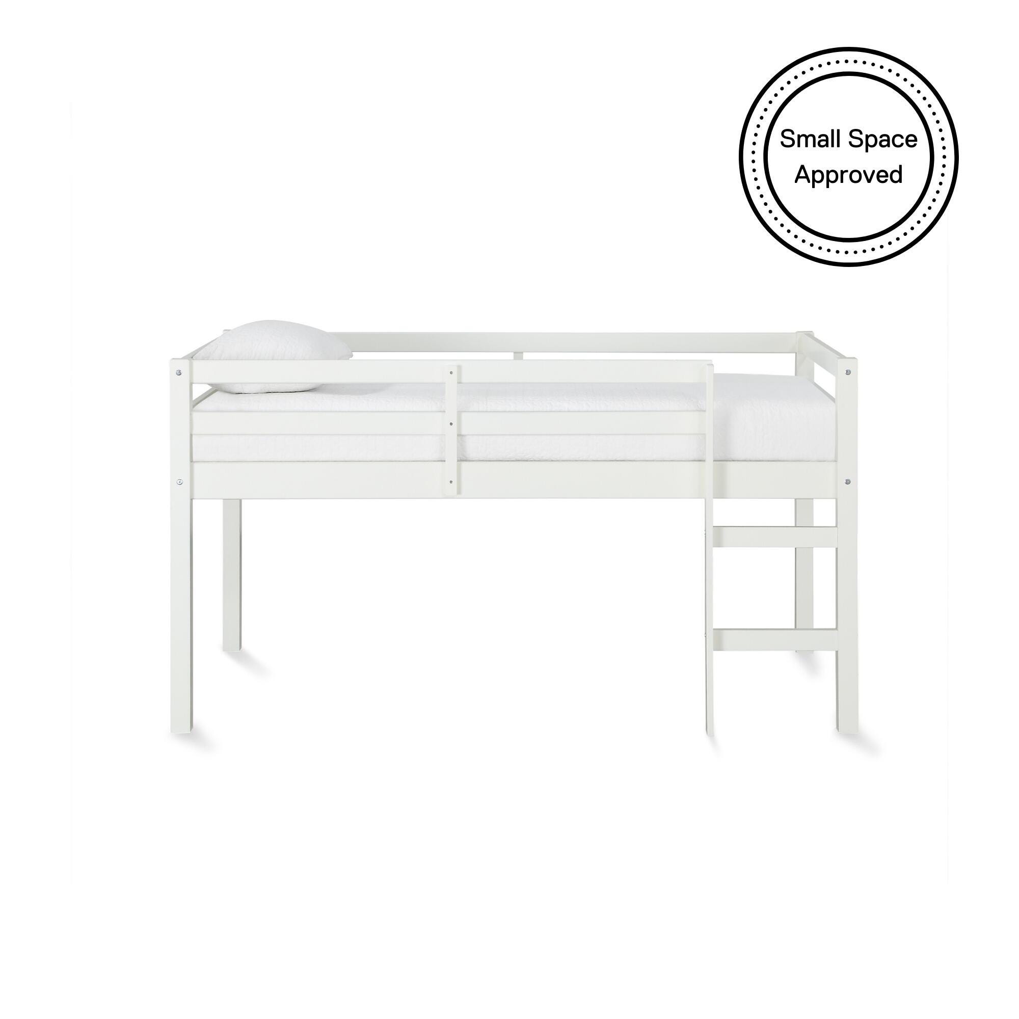 Kids Milton Junior Twin Size Wooden Loft Bed, White, large