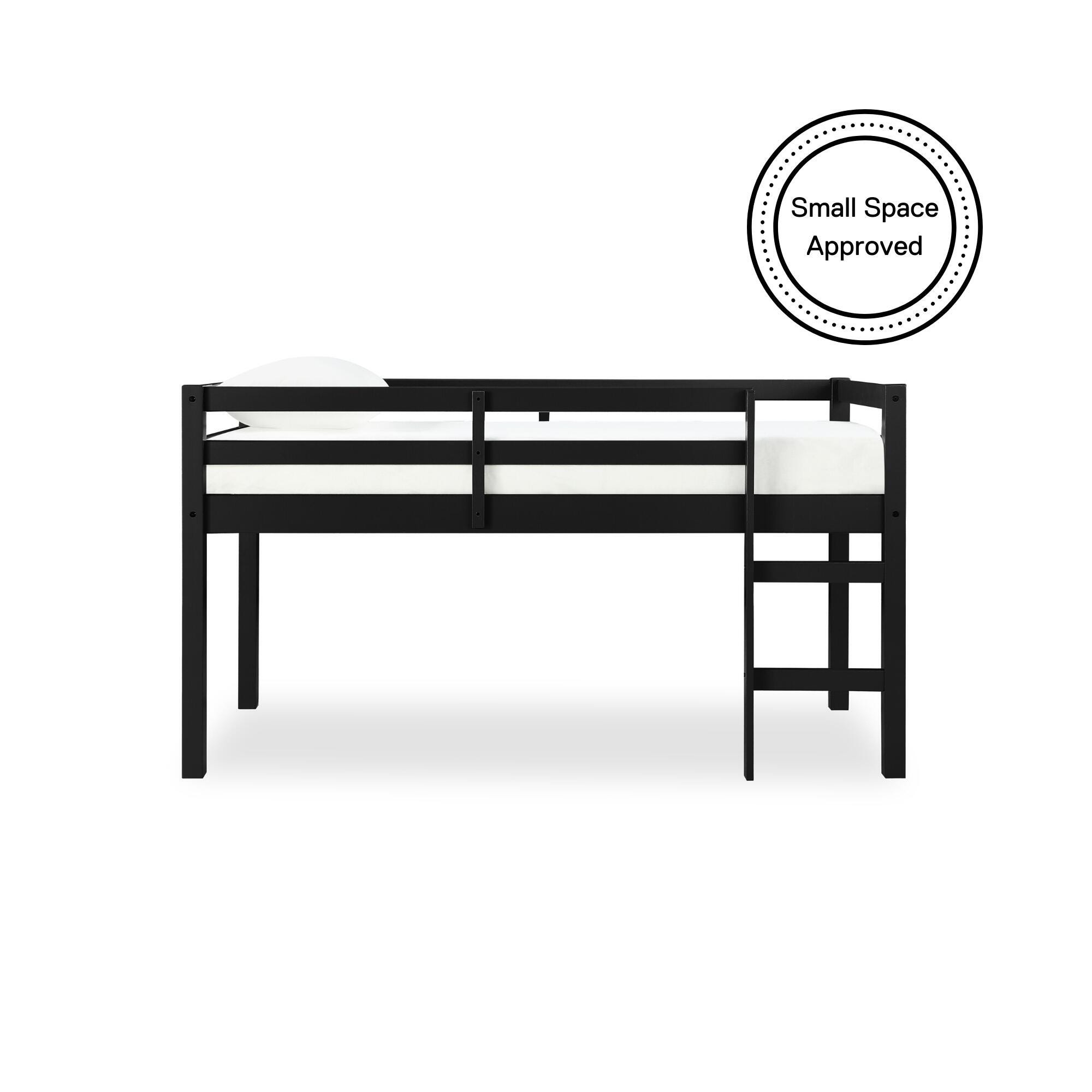 Kids Milton Junior Twin Size Wooden Loft Bed, Black, large