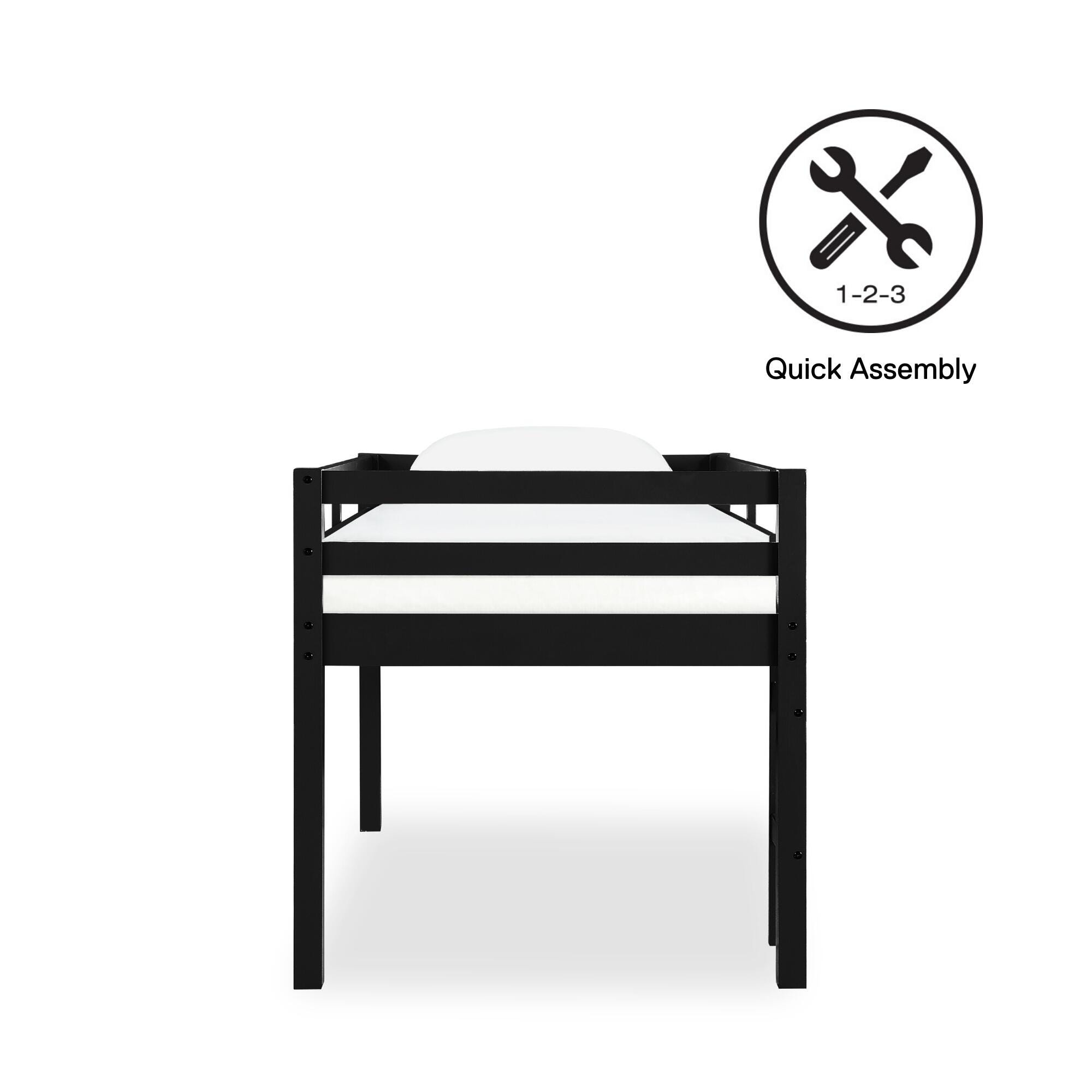 Kids Milton Junior Twin Size Wooden Loft Bed, Black, large
