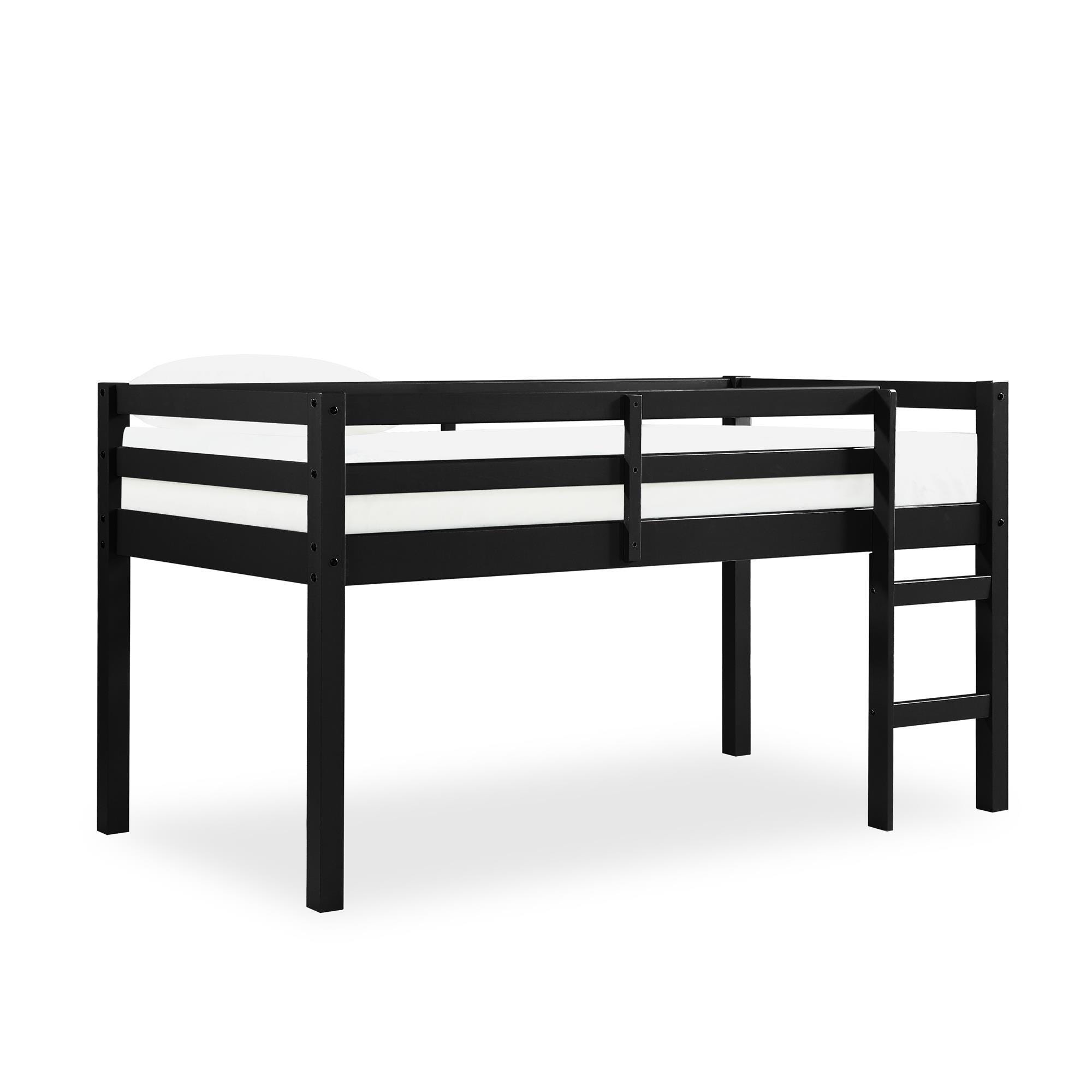 Kids Milton Junior Twin Size Wooden Loft Bed, Black, large