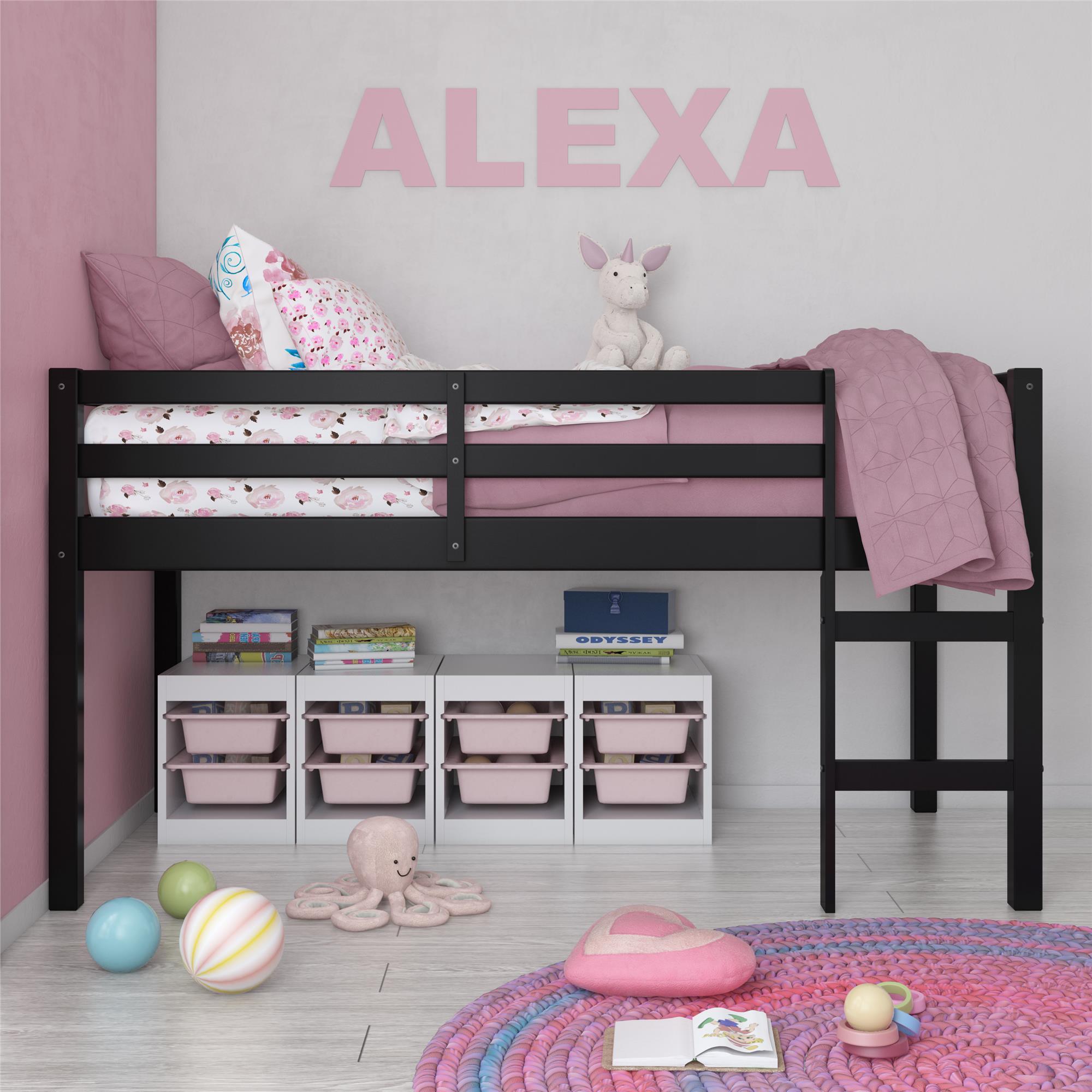 Kids Milton Junior Twin Size Wooden Loft Bed, Black, large