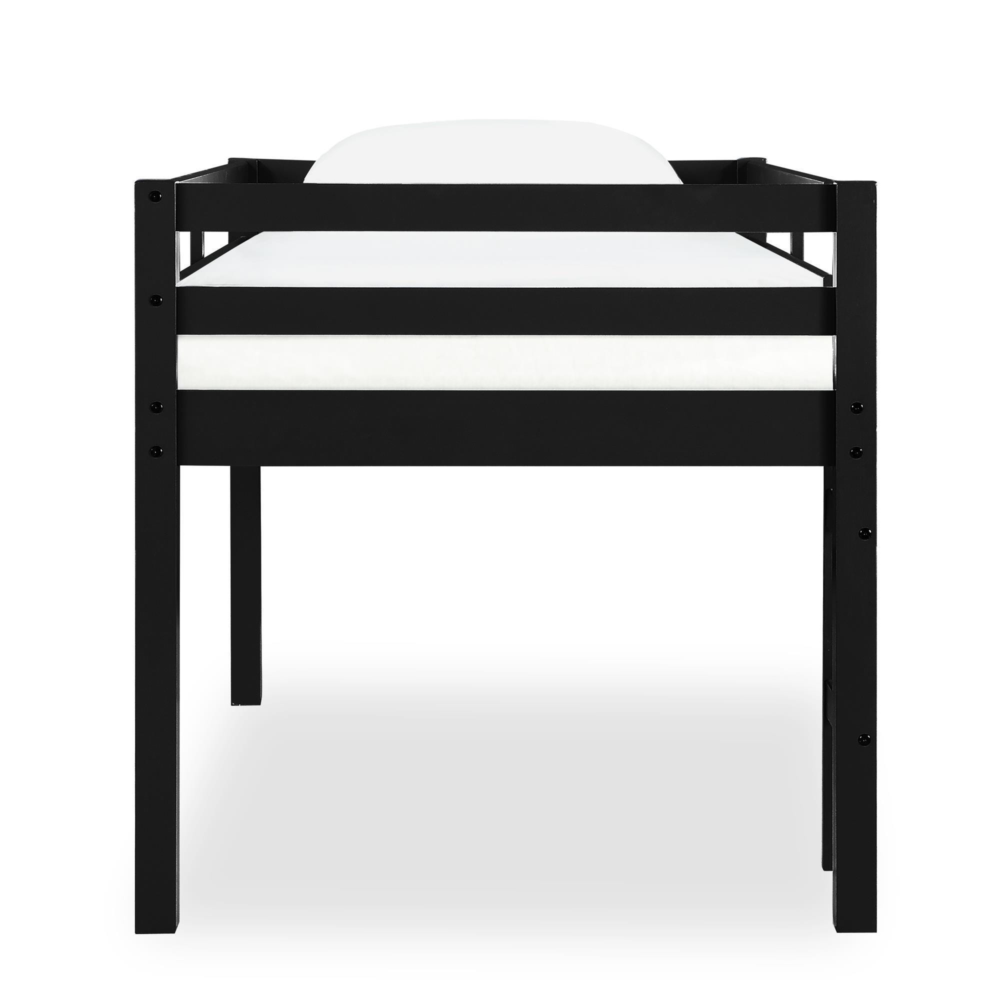 Kids Milton Junior Twin Size Wooden Loft Bed, Black, large