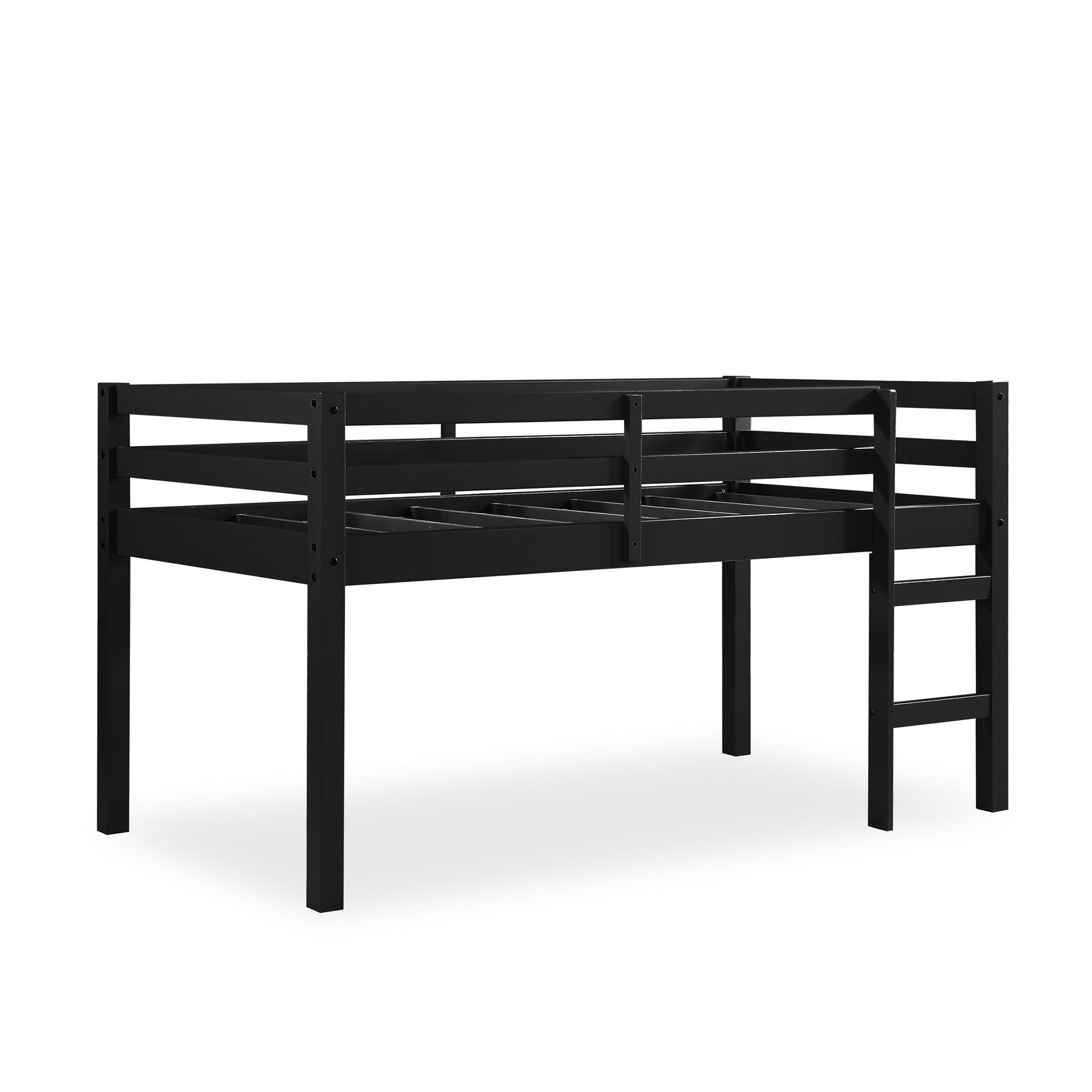 Kids Milton Junior Twin Size Wooden Loft Bed, Black, large