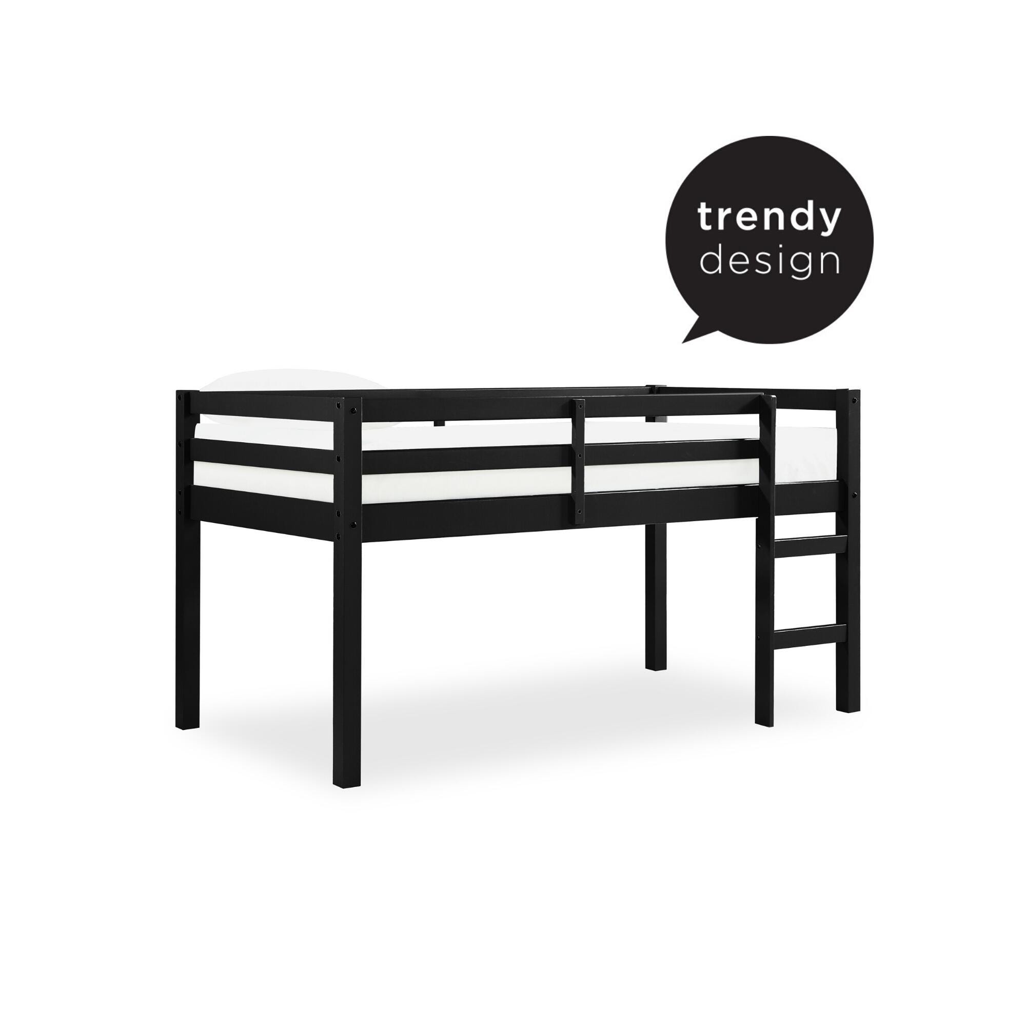Kids Milton Junior Twin Size Wooden Loft Bed, Black, large