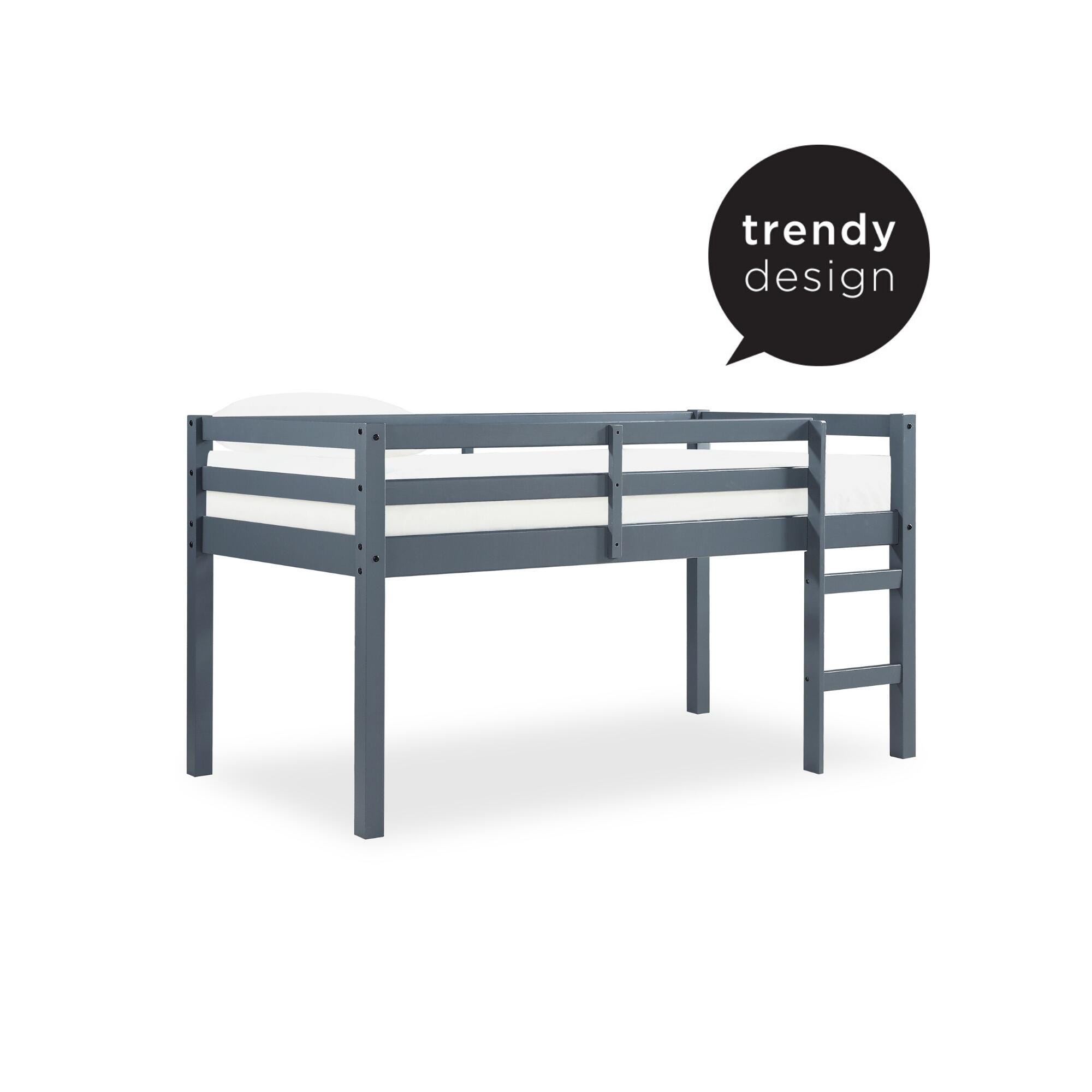 Kids Milton Junior Twin Size Wooden Loft Bed, Gray, large