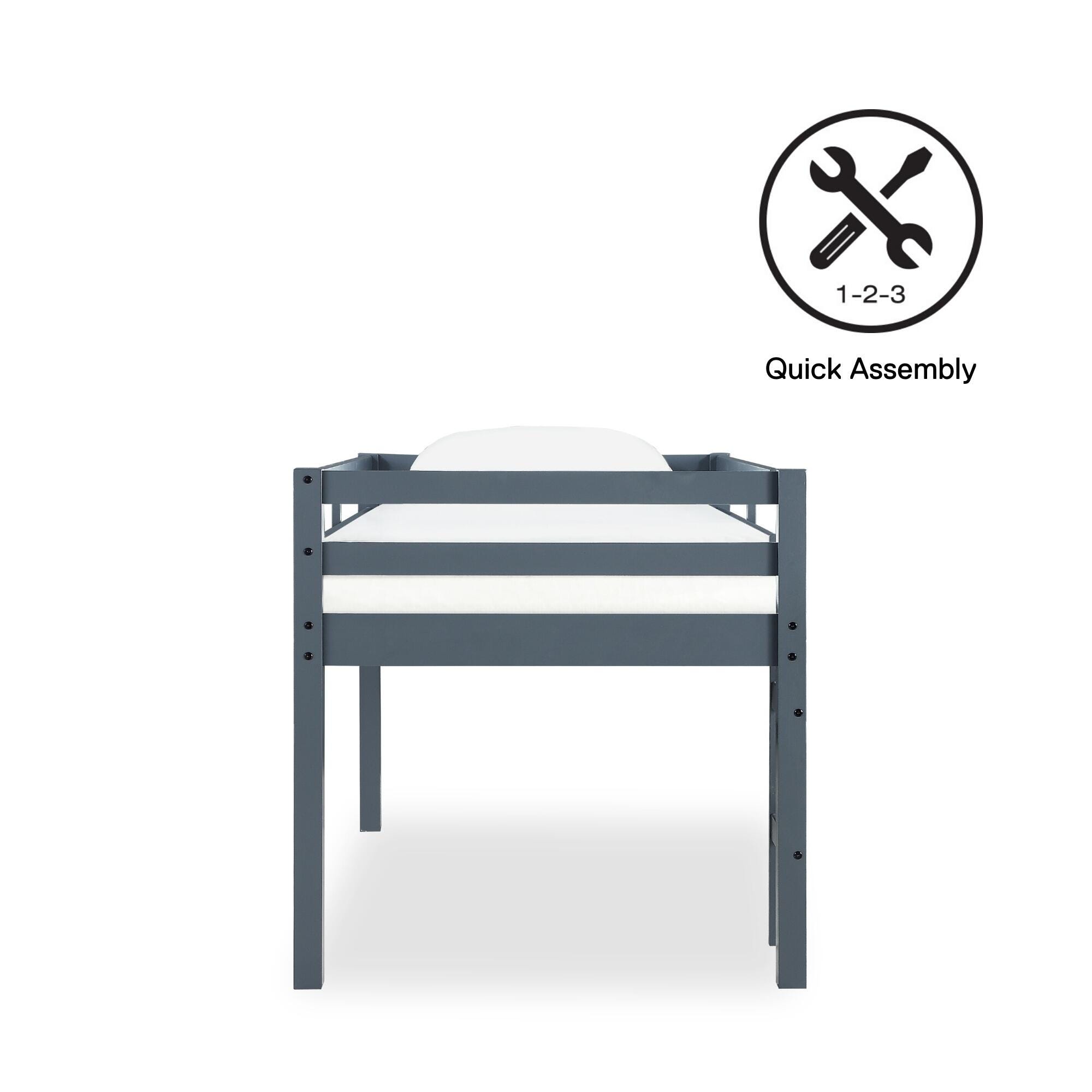 Kids Milton Junior Twin Size Wooden Loft Bed, Gray, large