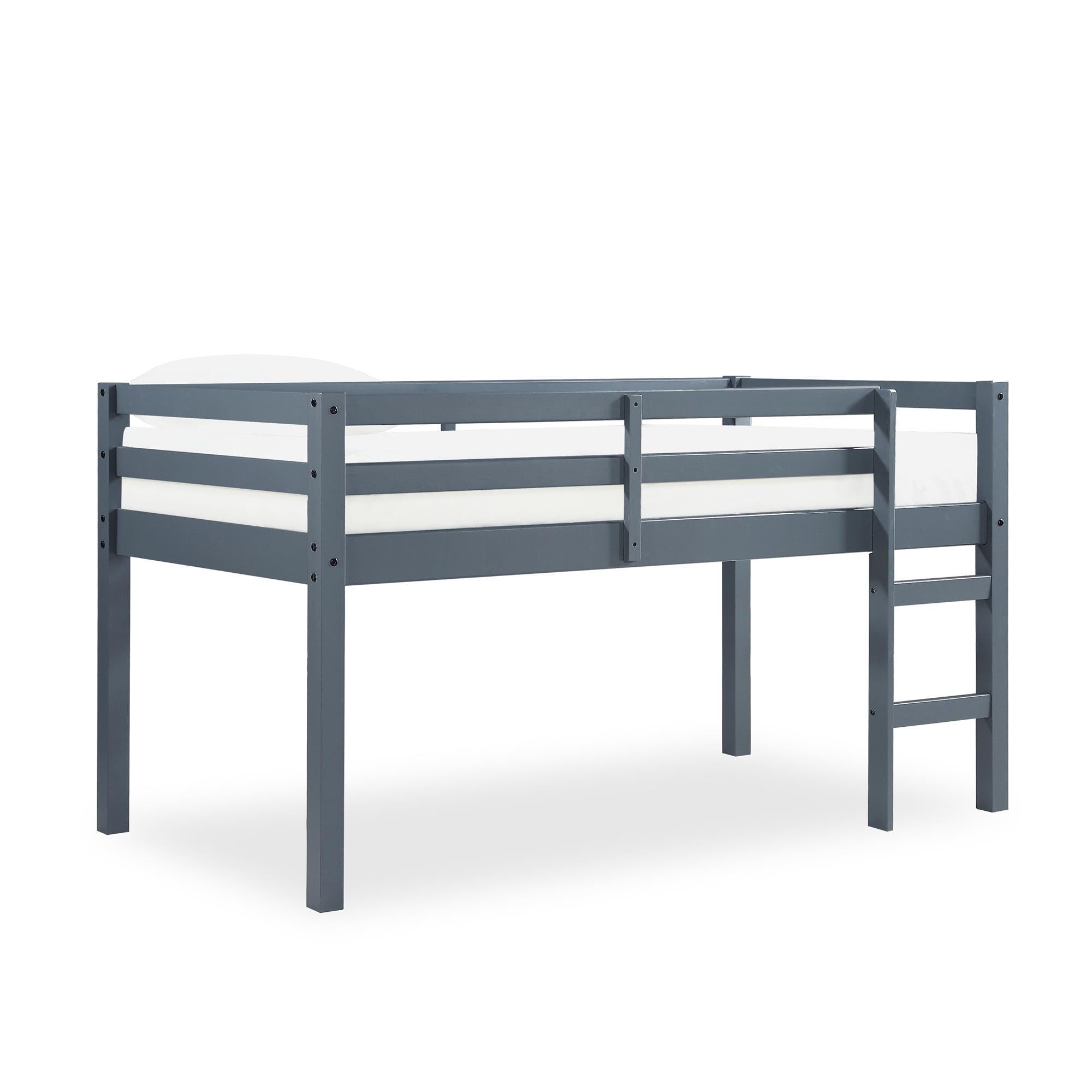 Kids Milton Junior Twin Size Wooden Loft Bed, Gray, large
