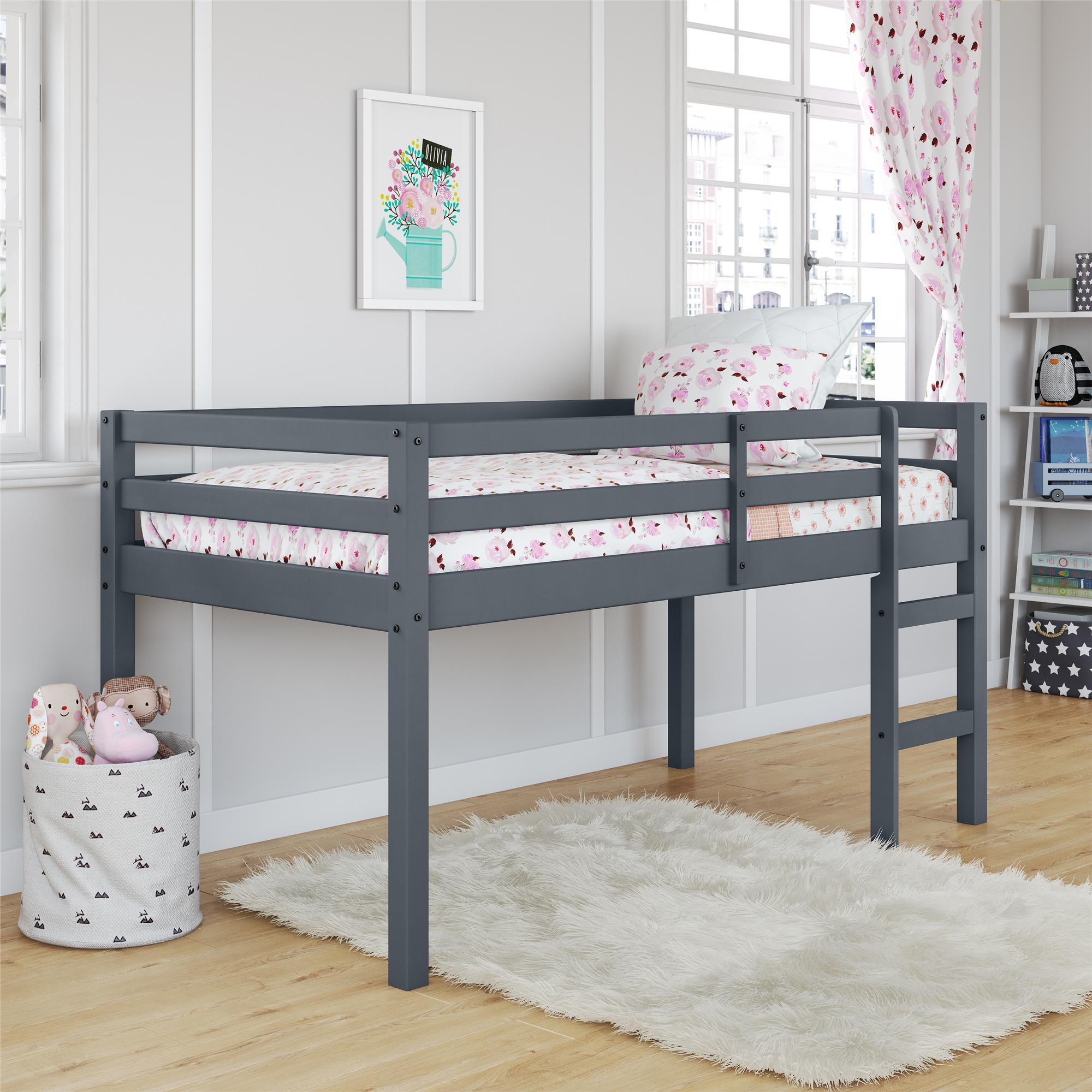 Kids Milton Junior Twin Size Wooden Loft Bed, Gray, large