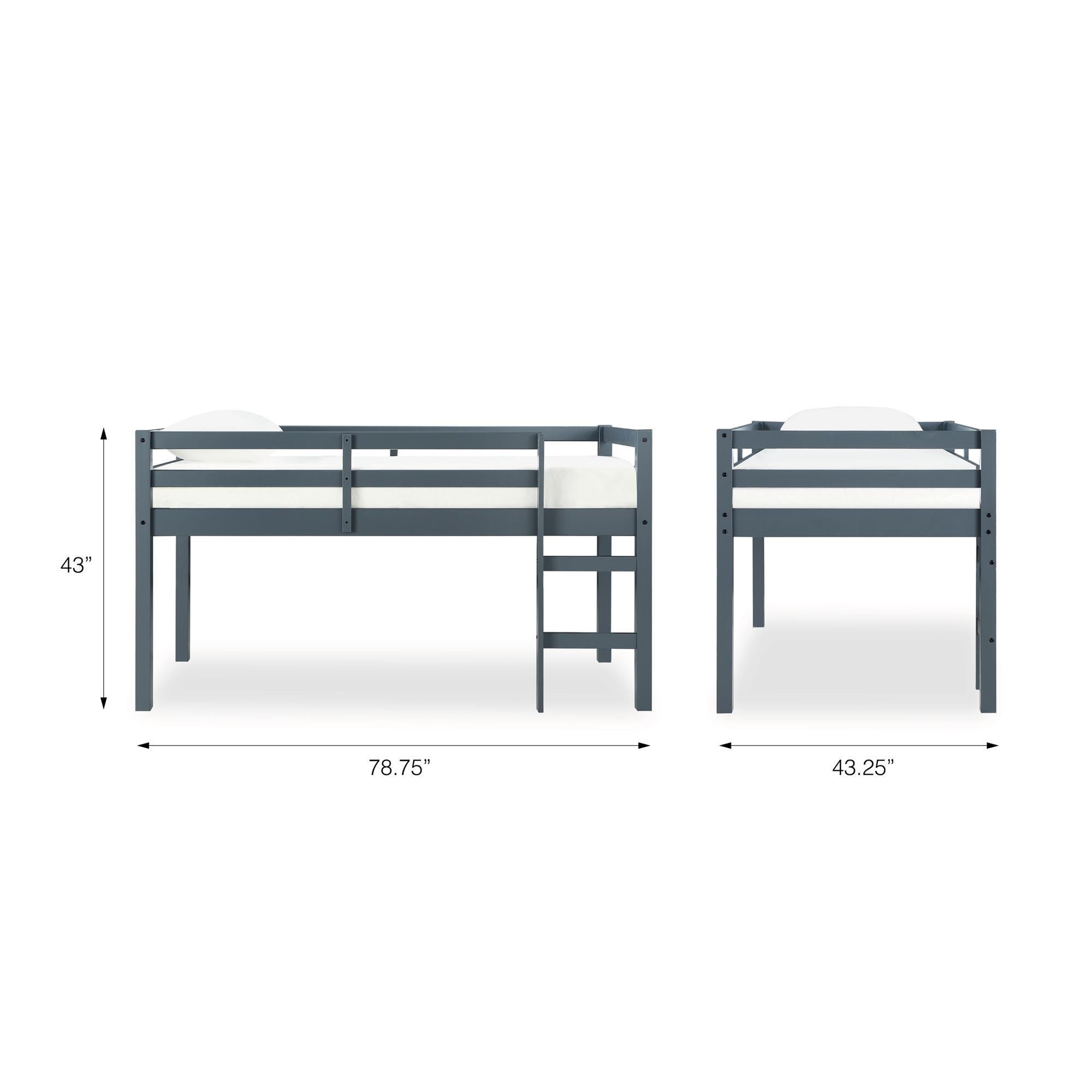 Kids Milton Junior Twin Size Wooden Loft Bed, Gray, large