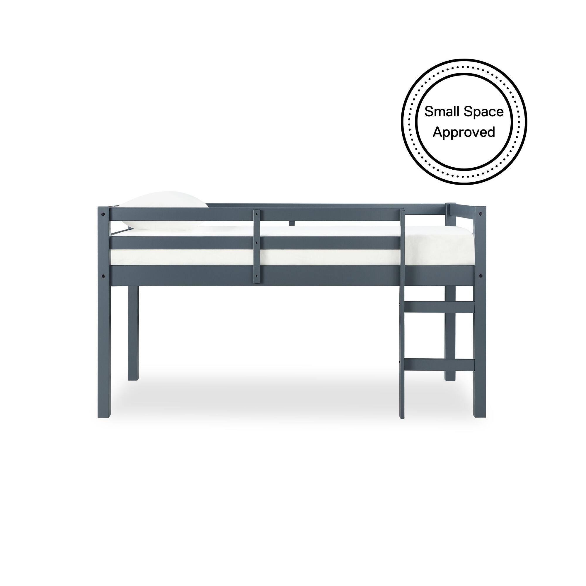 Kids Milton Junior Twin Size Wooden Loft Bed, Gray, large