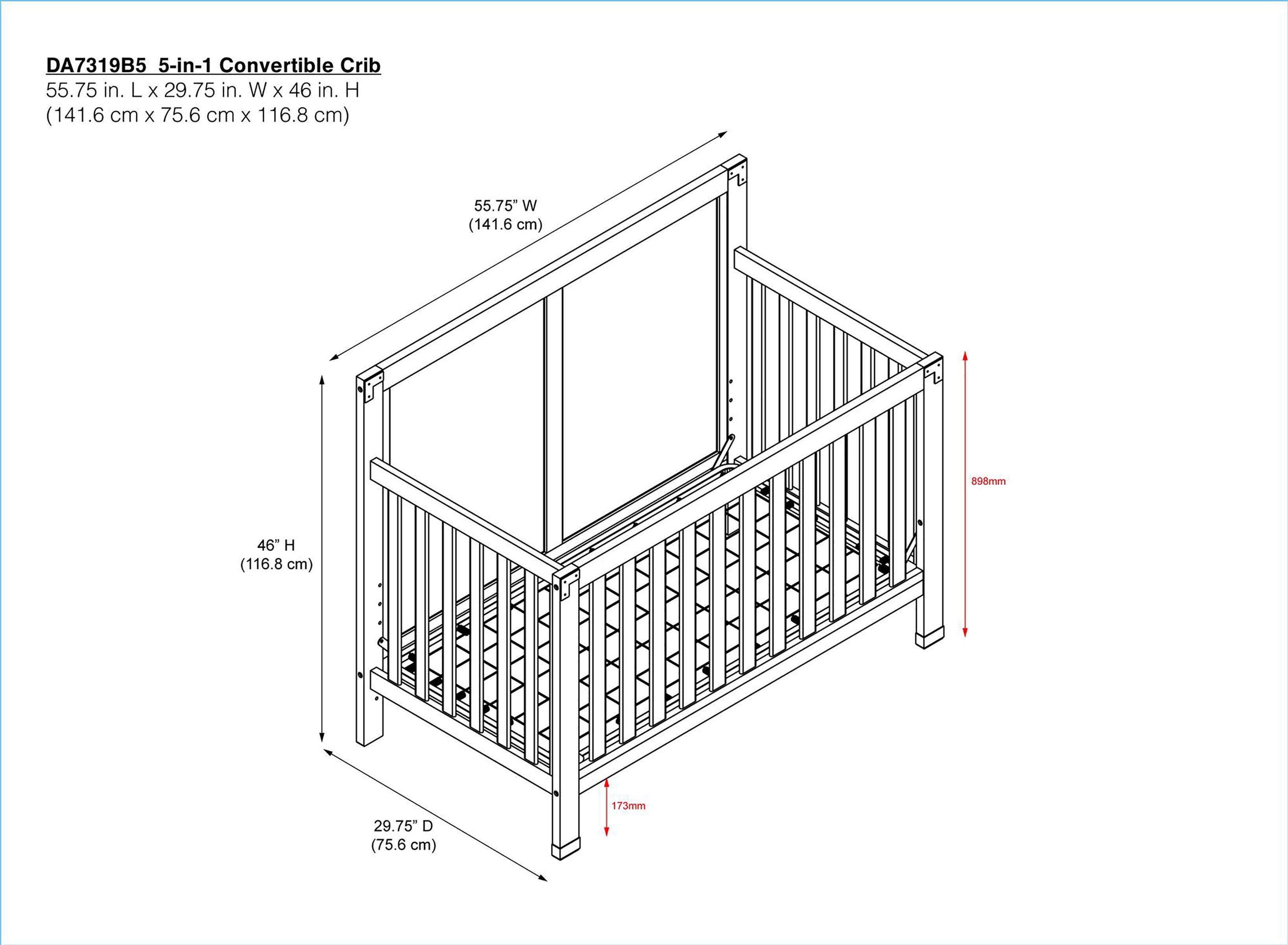 Baby Relax Miles 5-in-1 Convertible Crib, White, large