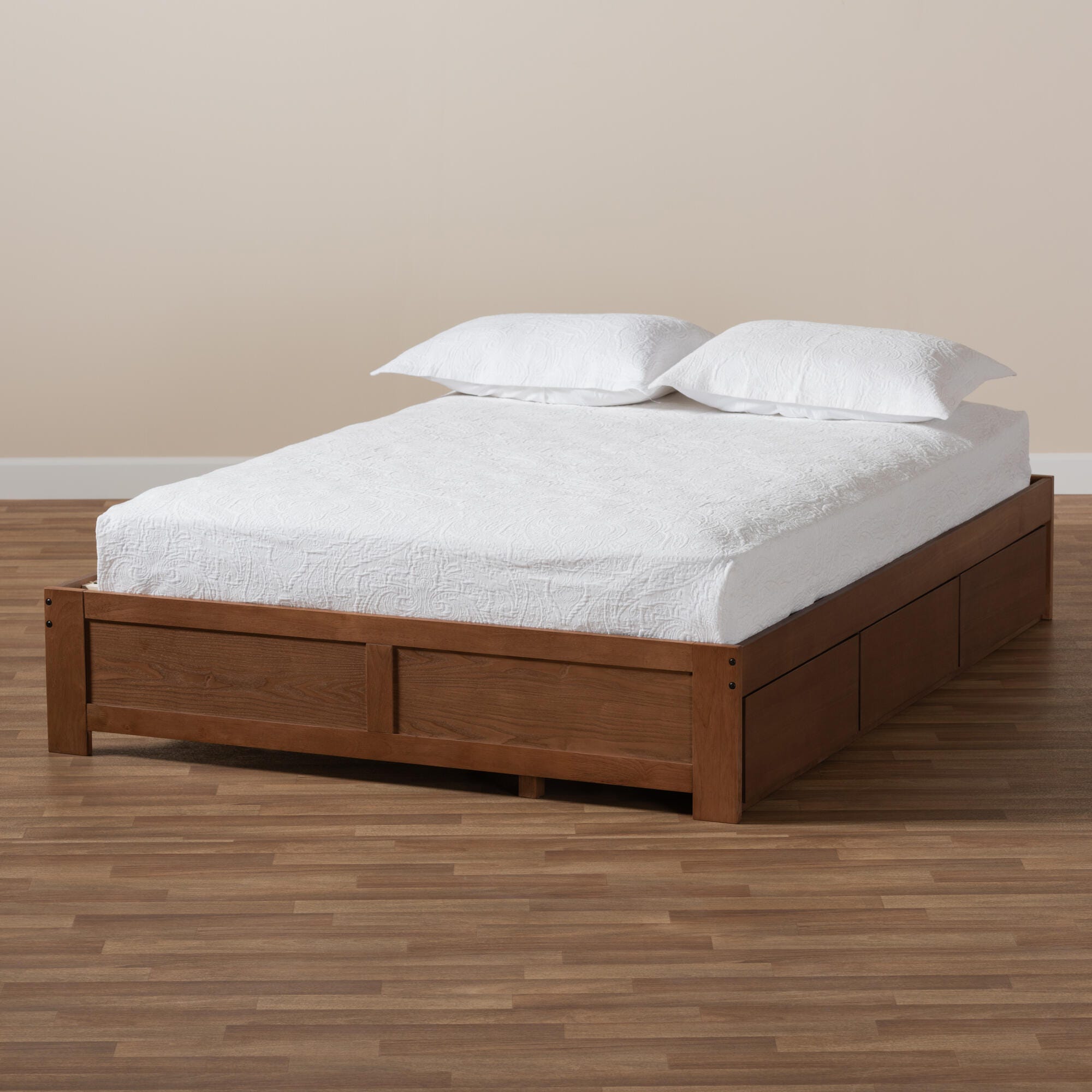 Baxton Studio Wren 3-Drawer King Platform Storage Bed Frame, Brown, large