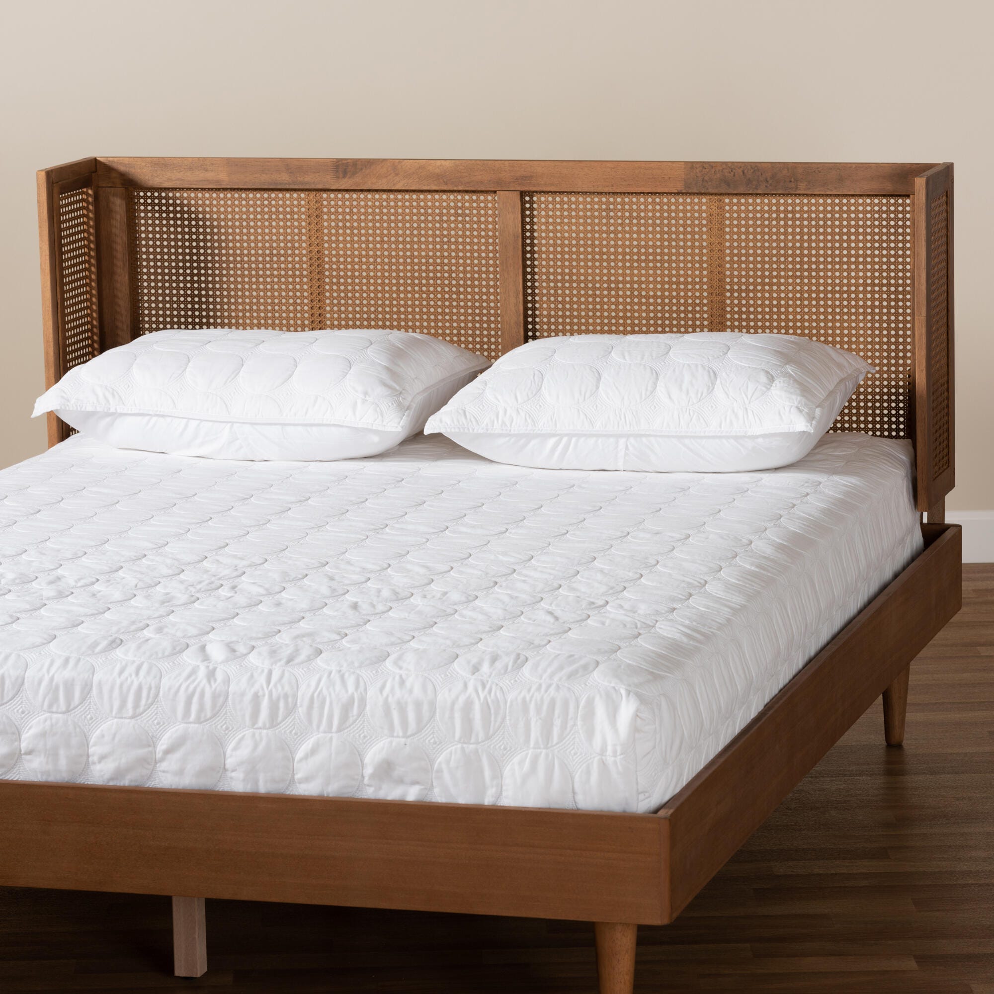 Baxton Studio Rina Mid-Century Rattan Queen Wrap-Around Headboard, Brown, large