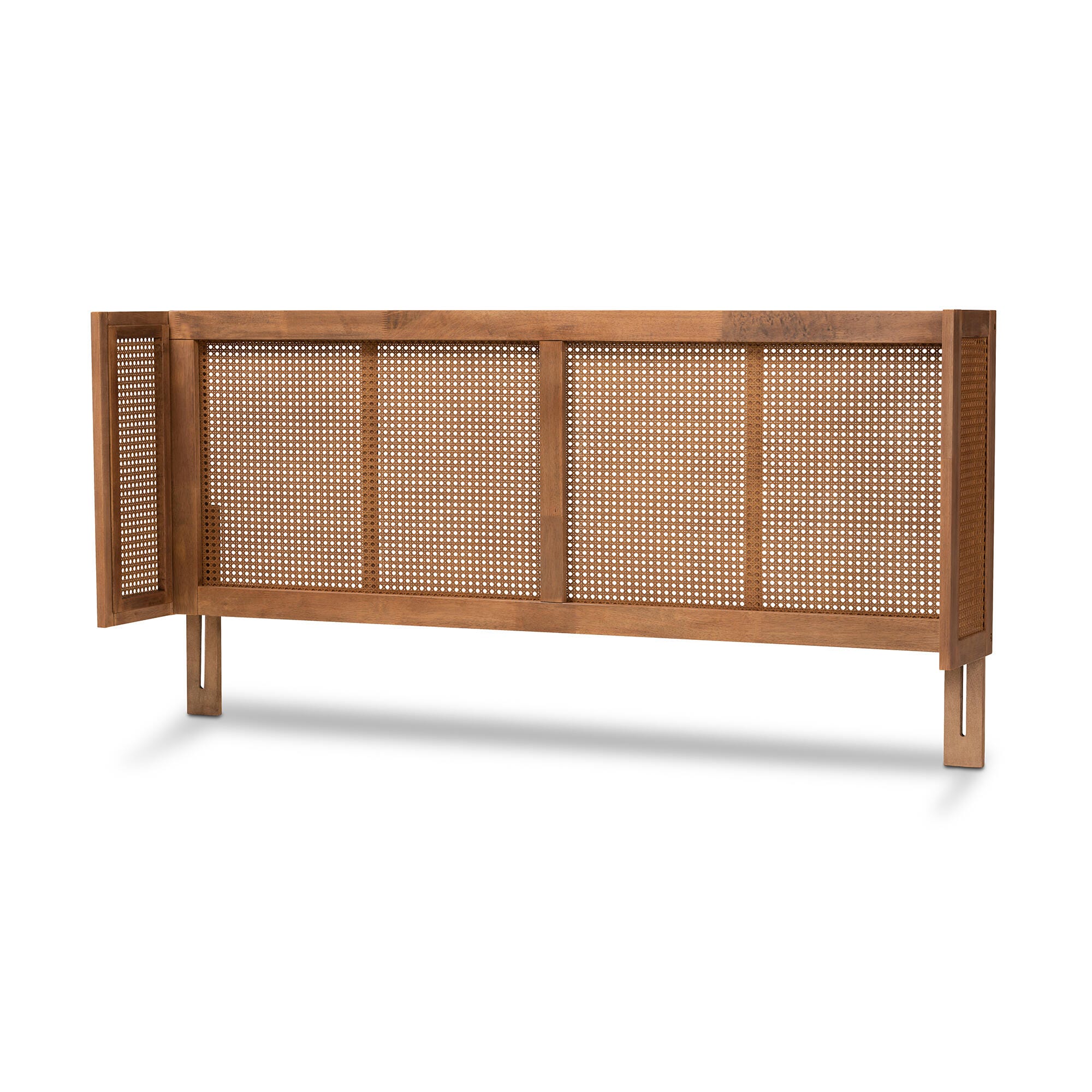 Baxton Studio Rina Mid-Century Rattan Queen Wrap-Around Headboard, Brown, large