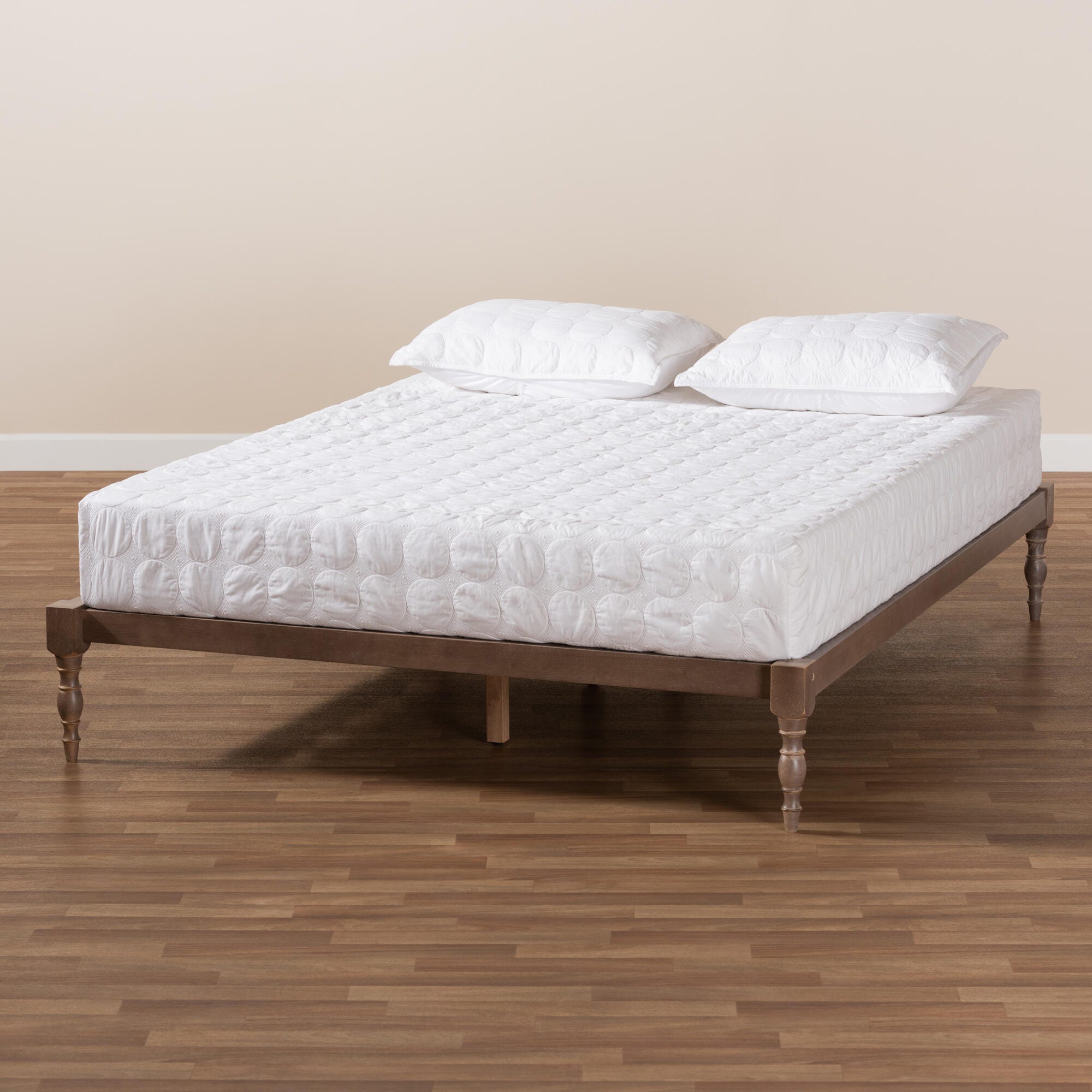 Baxton Studio Iseline Antique Oak Wood Queen Platform Bed Frame, Antique, large
