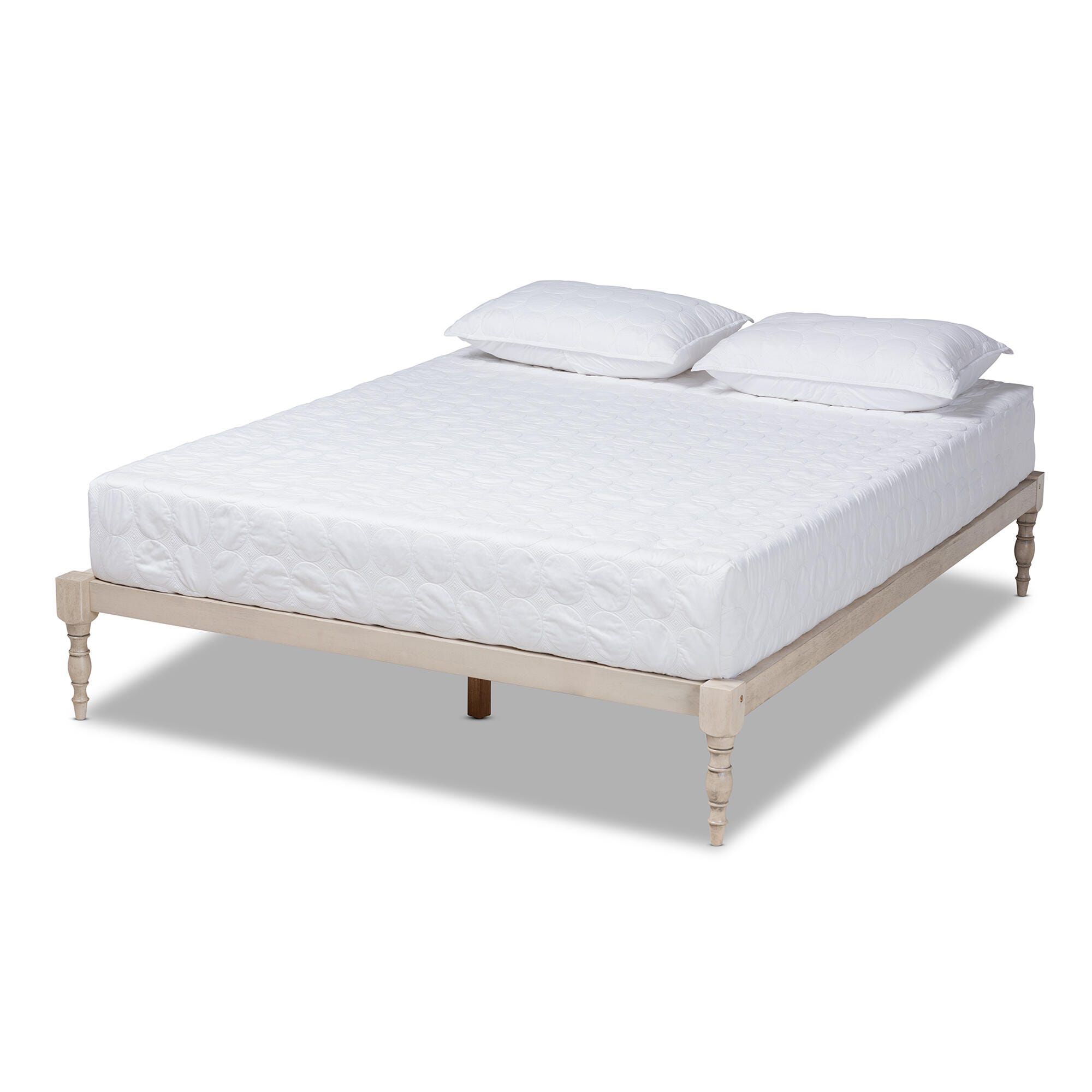 Baxton Studio Iseline Antique Wood Queen Platform Bed Frame, White, large