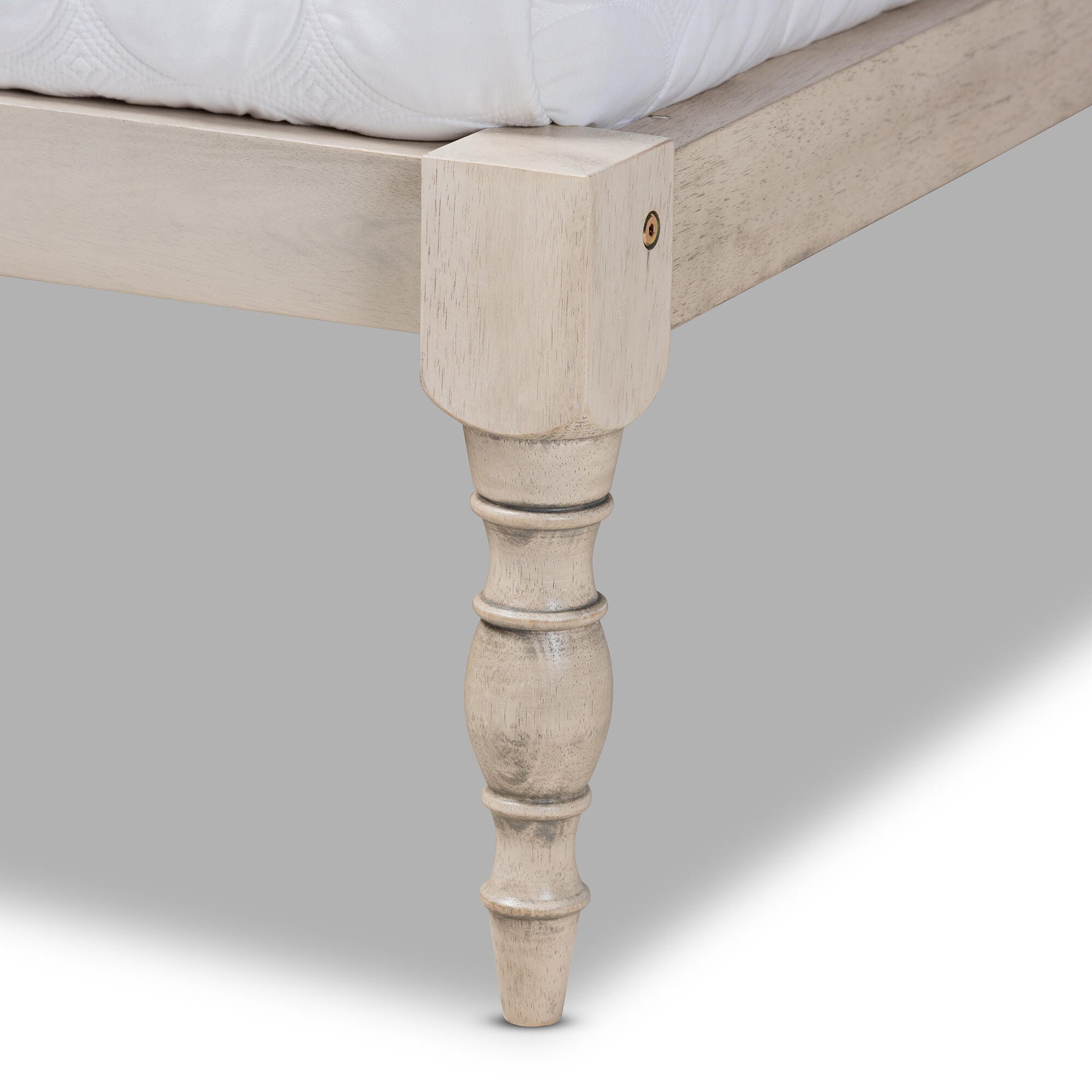 Baxton Studio Iseline Antique Wood Queen Platform Bed Frame, White, large
