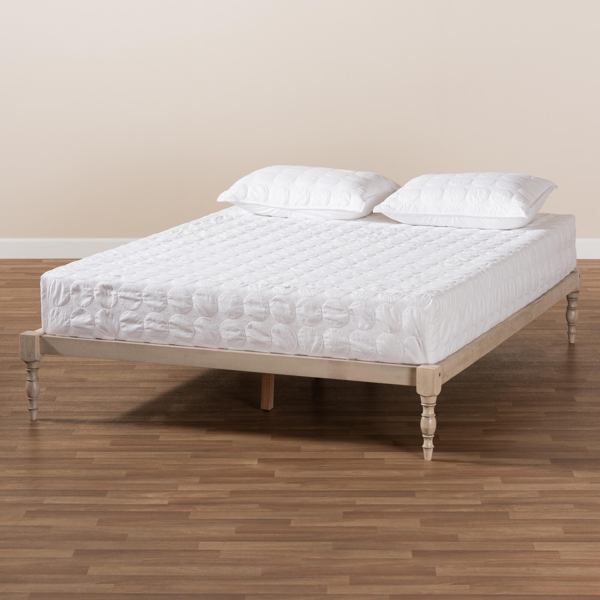 Baxton Studio Iseline Antique Wood Queen Platform Bed Frame, White, large