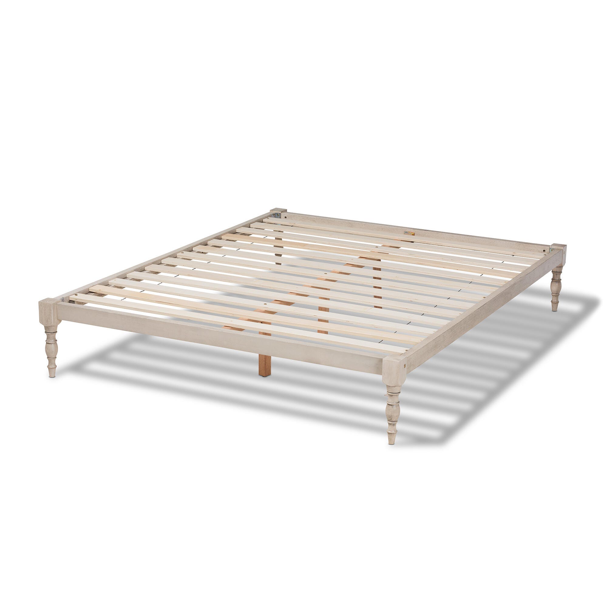 Baxton Studio Iseline Antique Wood Queen Platform Bed Frame, White, large