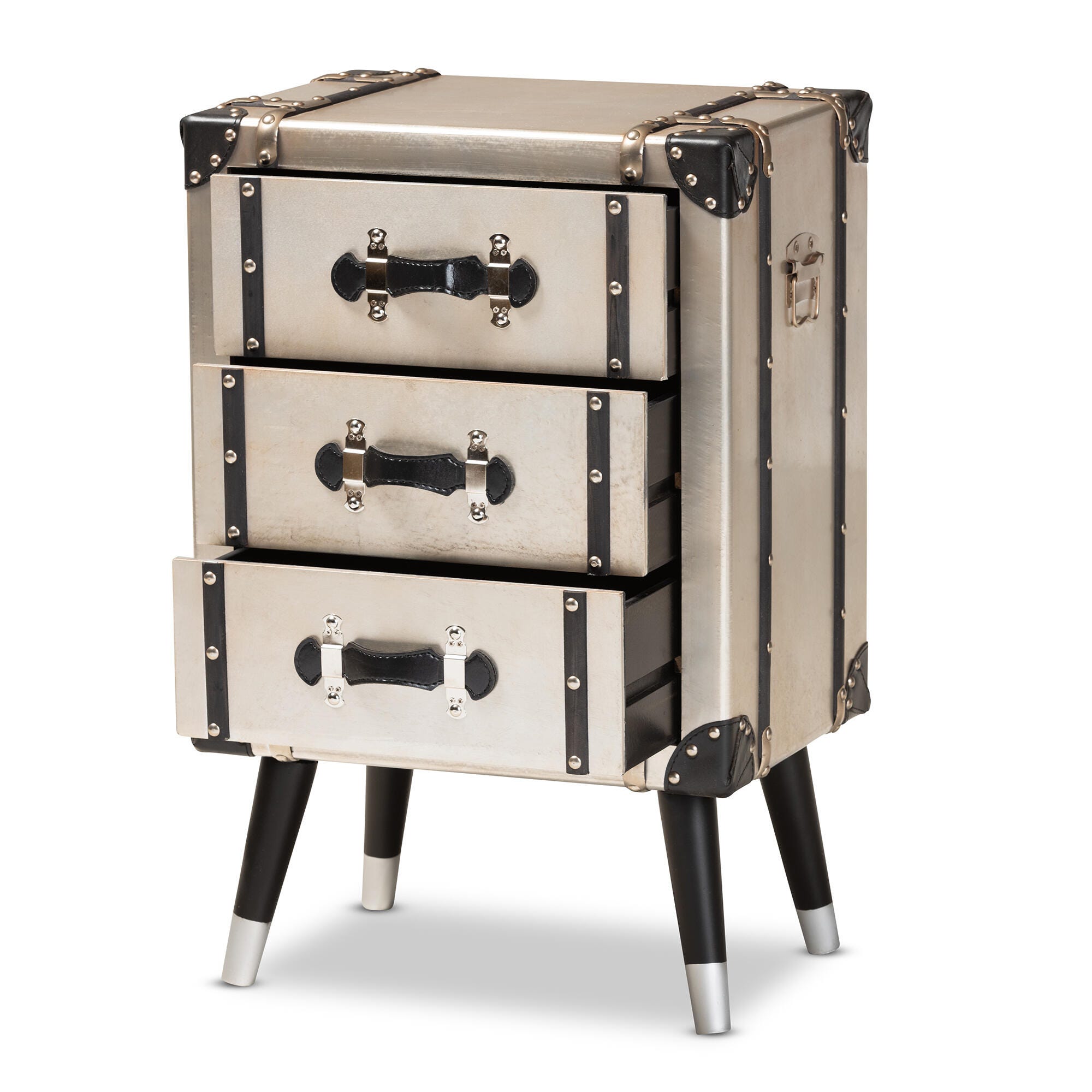 Baxton Studio Dilan Antique Industrial Trunk Inspired 3-Drawer Nightstand, , large