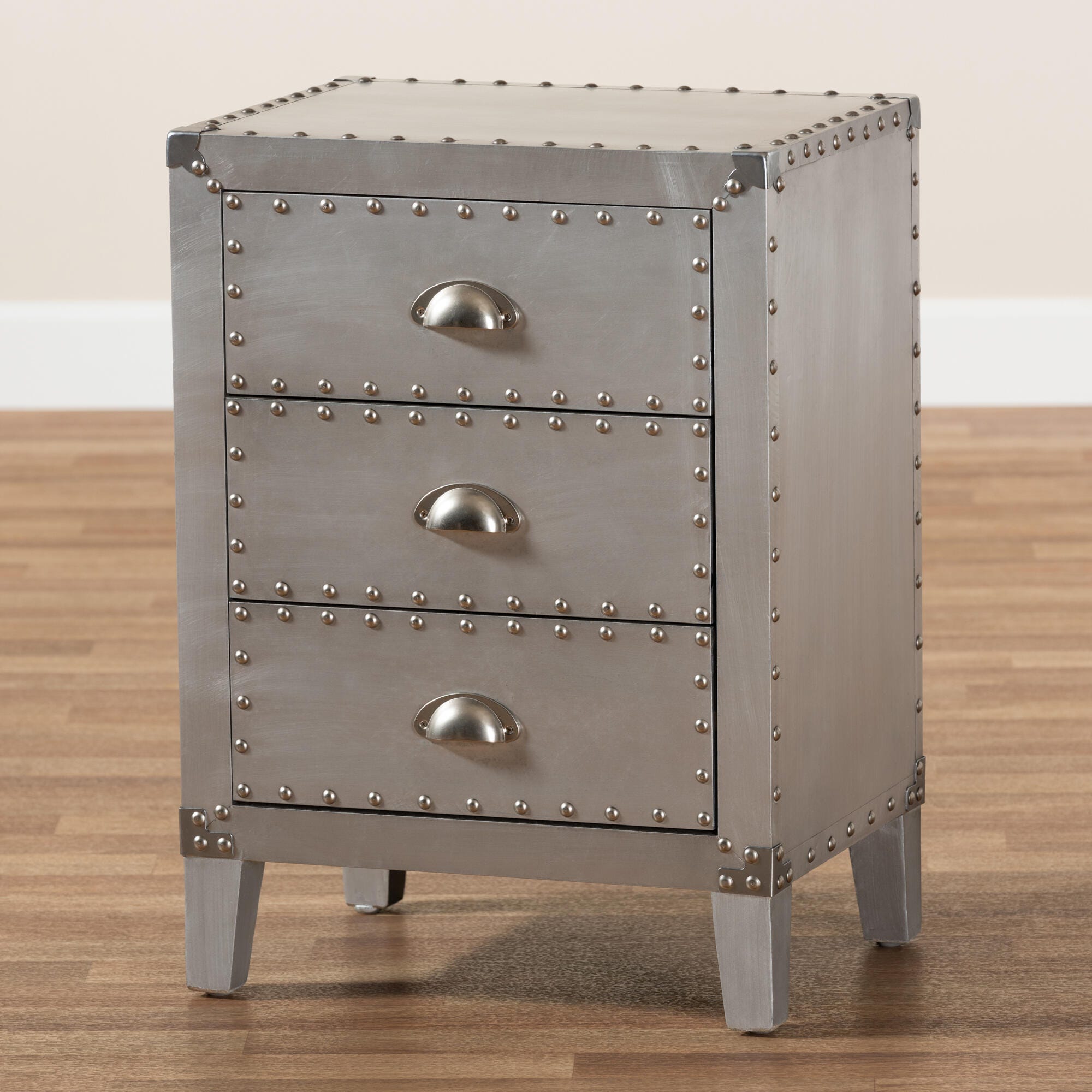 Baxton Studio Claude Metal 3-Drawer Nightstand, , large
