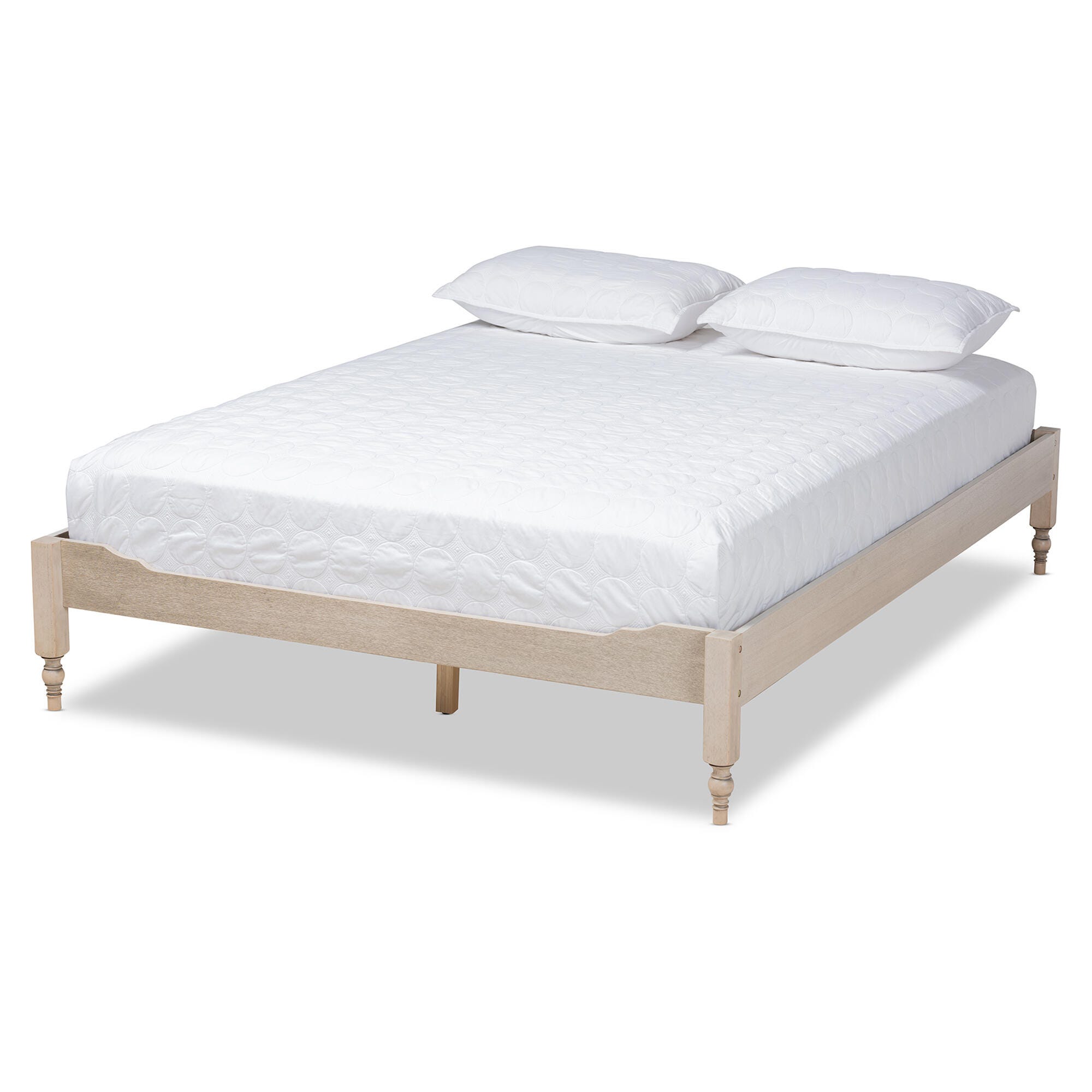 Baxton Studio Laure French Bohemian Antique Queen Platform Bed Frame, Light Brown, large