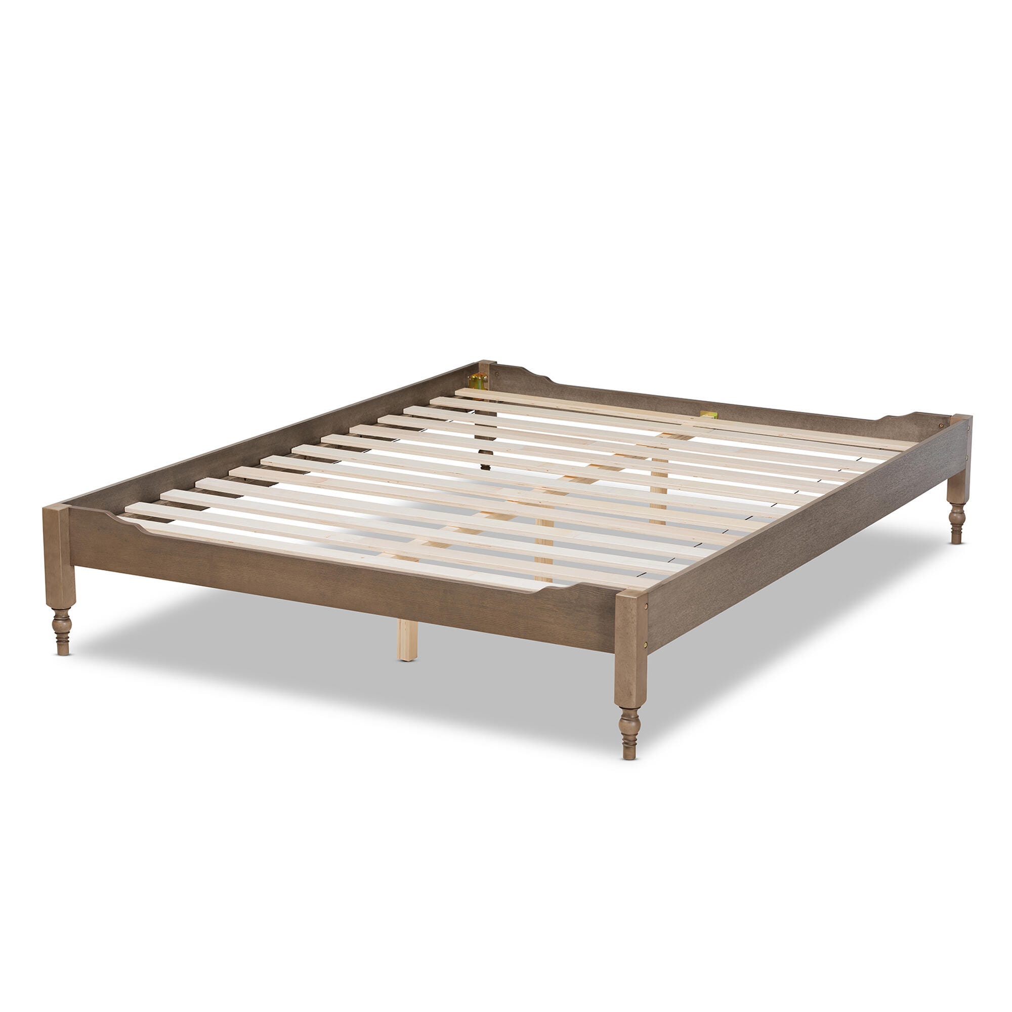 Baxton Studio Laure French Bohemian Antique Platform Bed Frame, Brown, large