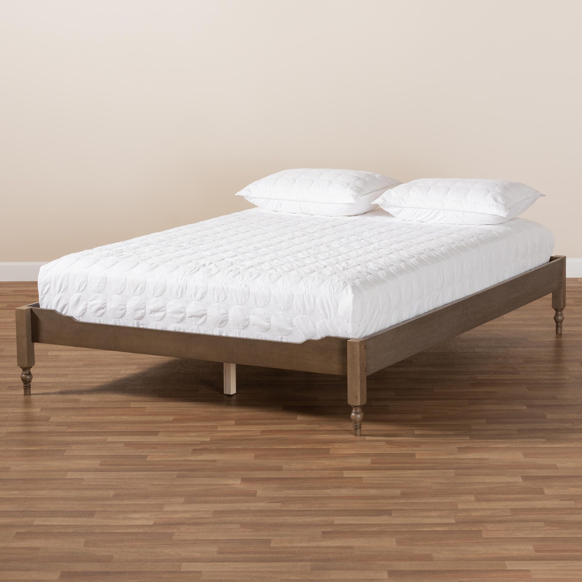 Baxton Studio Laure French Bohemian Antique Platform Bed Frame, Brown, large