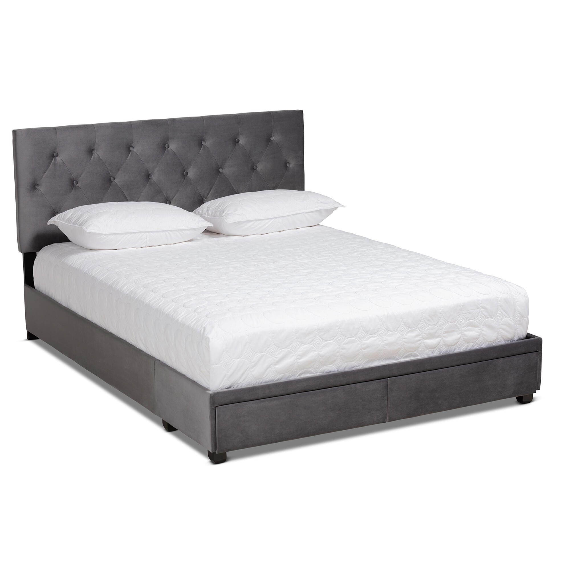 Baxton Studio Caronia Velvet Upholstered Queen Platform Storage Bed, Gray, large