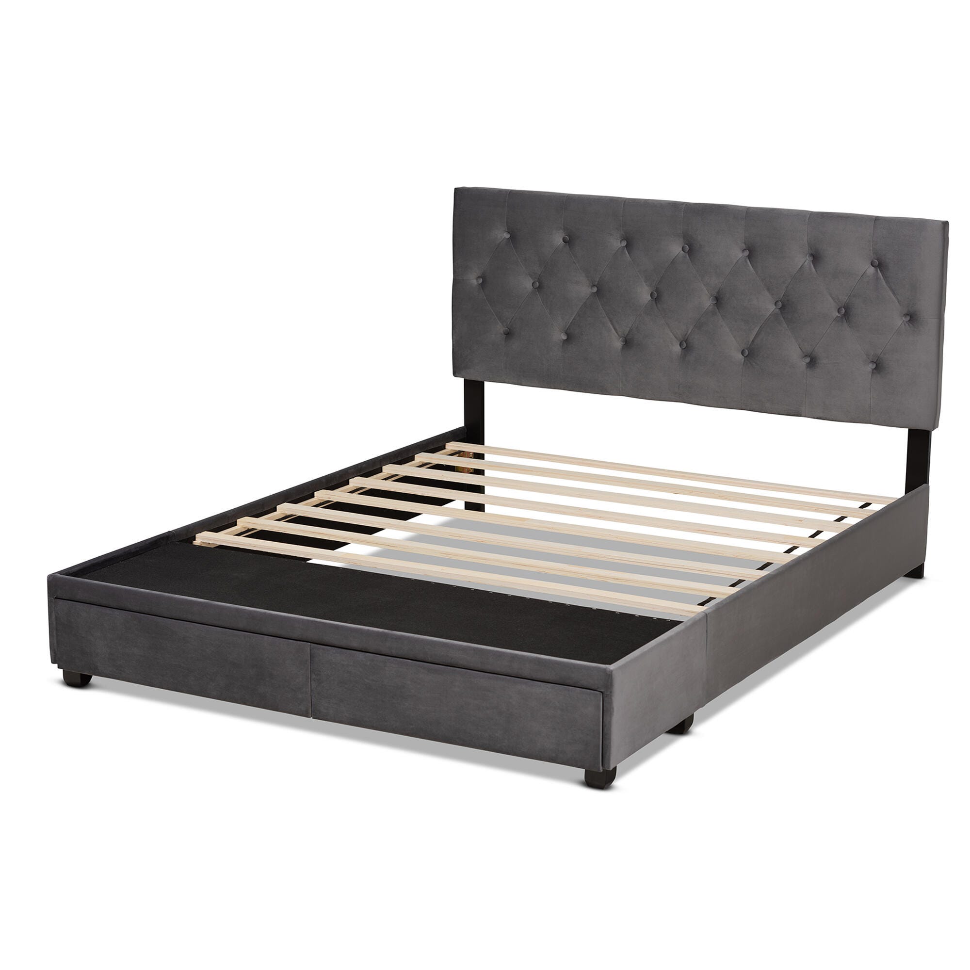 Baxton Studio Caronia Velvet Upholstered Queen Platform Storage Bed, Gray, large