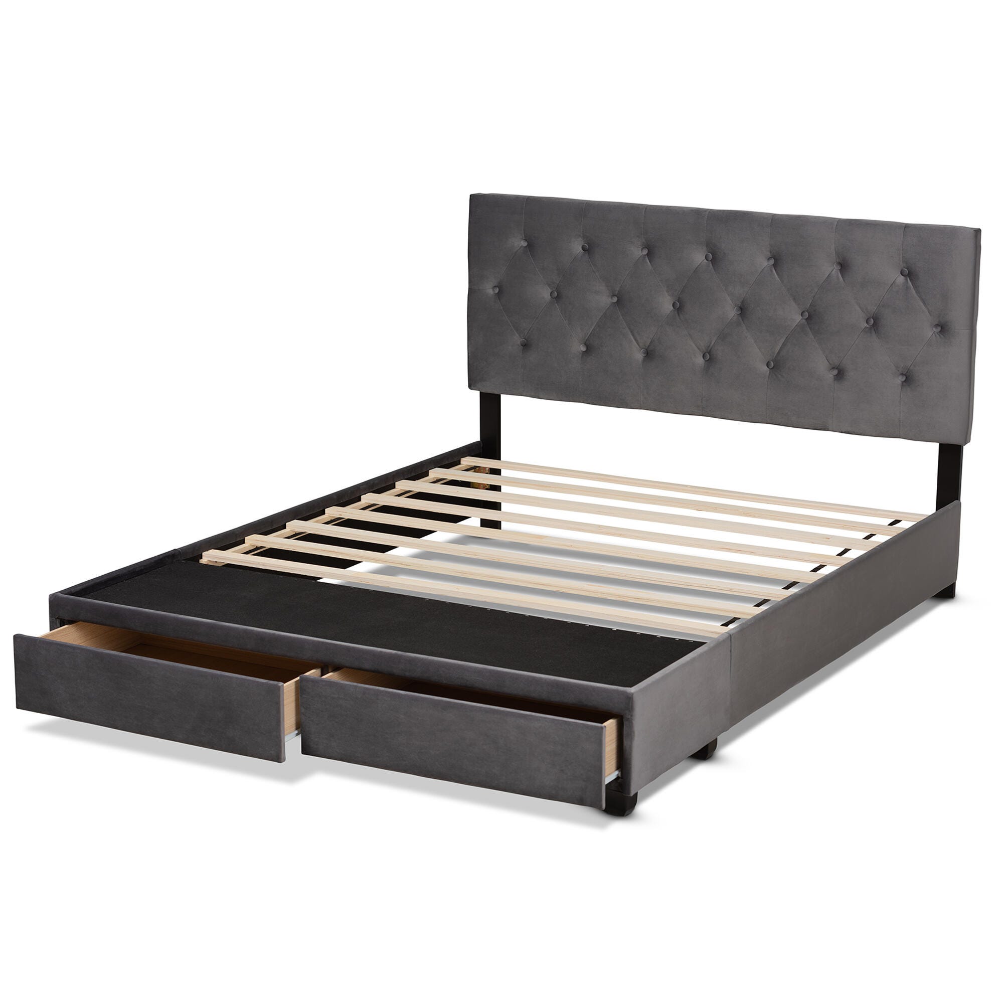 Baxton Studio Caronia Velvet Upholstered Queen Platform Storage Bed, Gray, large