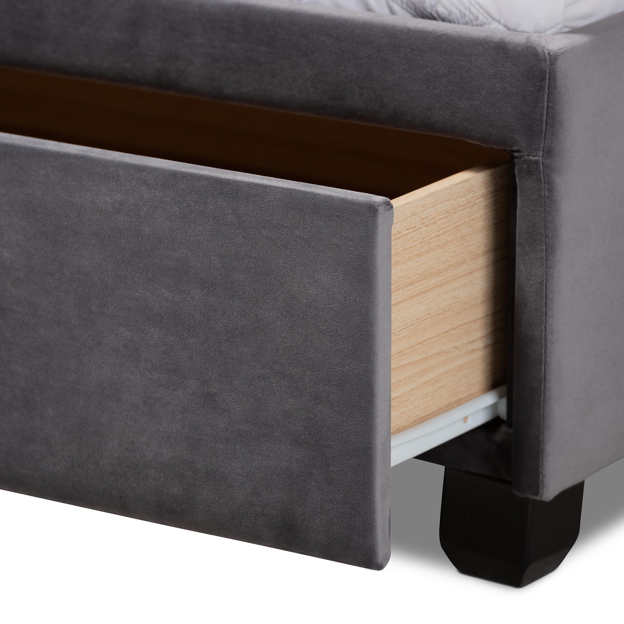 Baxton Studio Caronia Velvet Upholstered Queen Platform Storage Bed, Gray, large