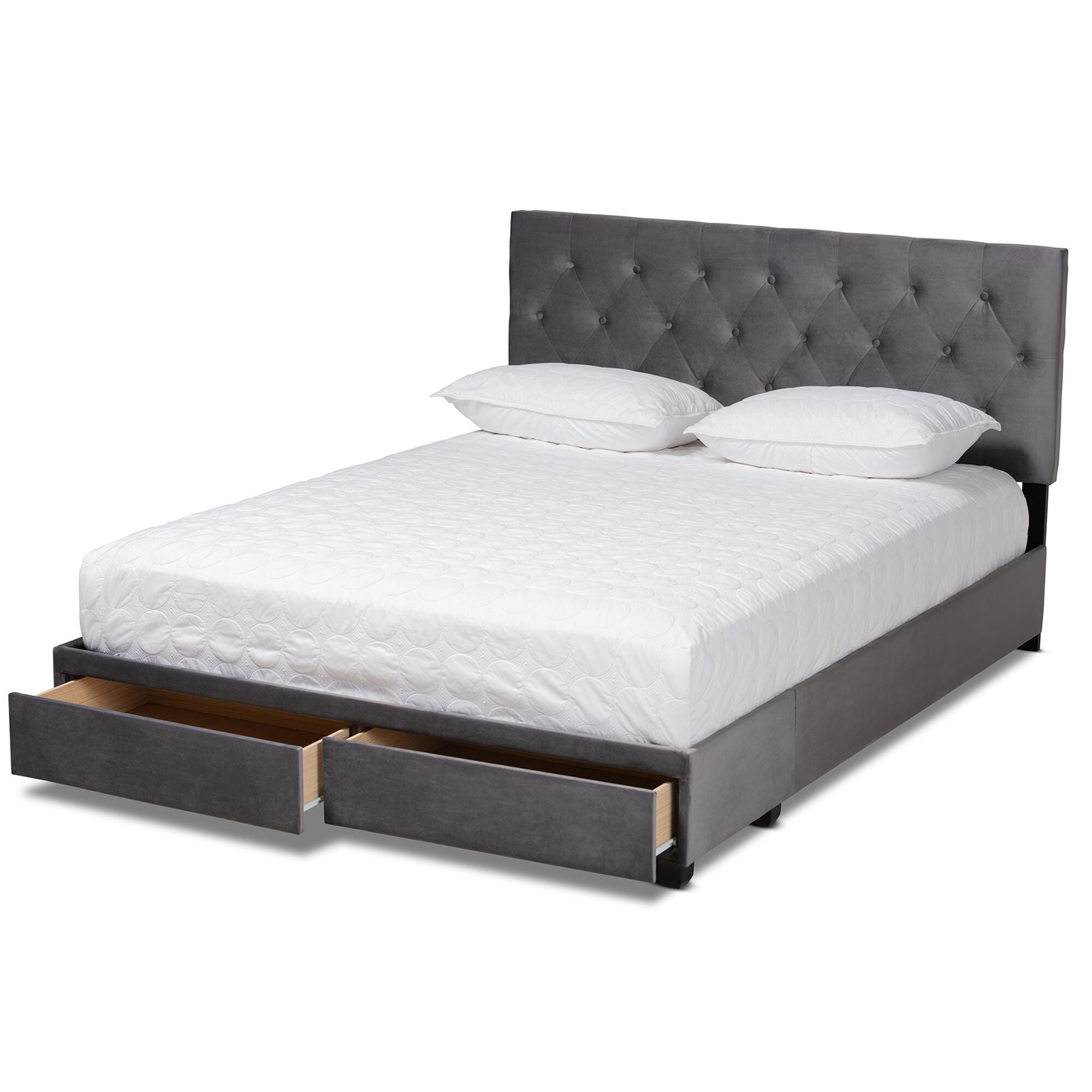 Baxton Studio Caronia Velvet Upholstered Queen Platform Storage Bed, Gray, large