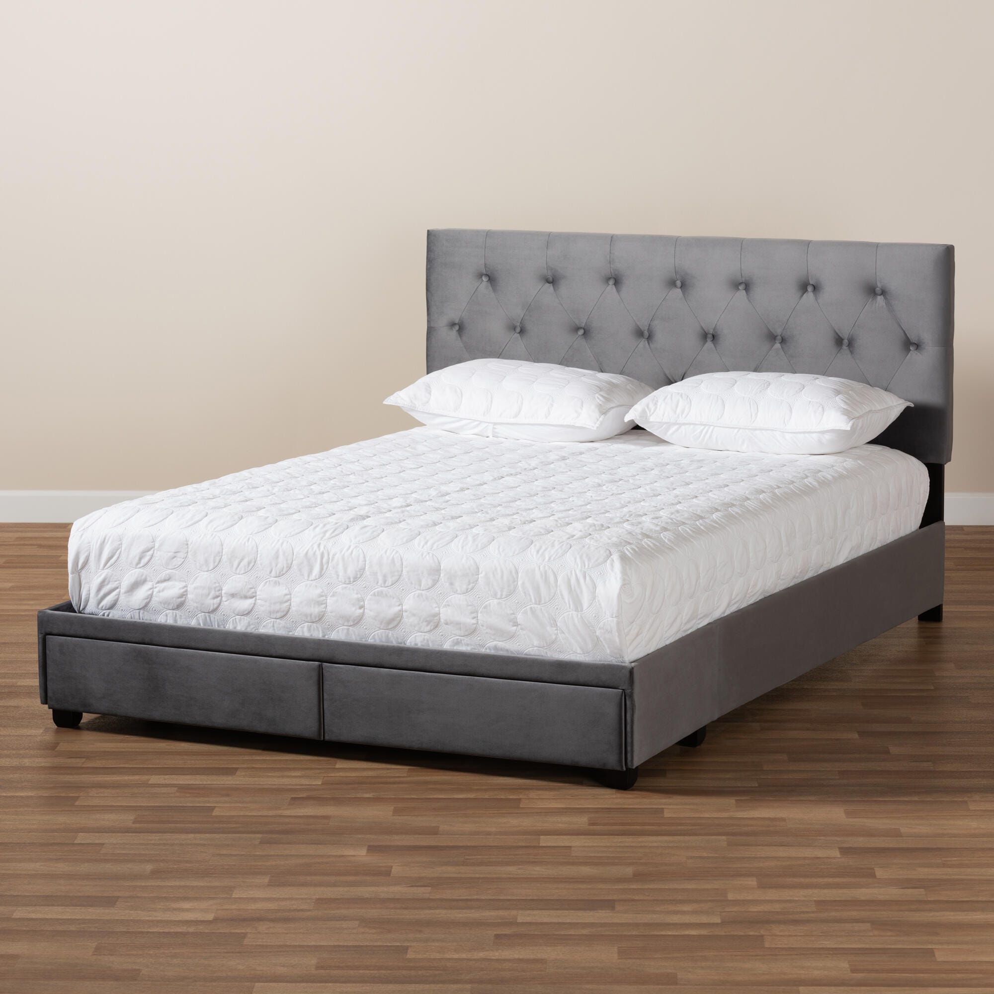 Baxton Studio Caronia Velvet Upholstered Queen Platform Storage Bed, Gray, large
