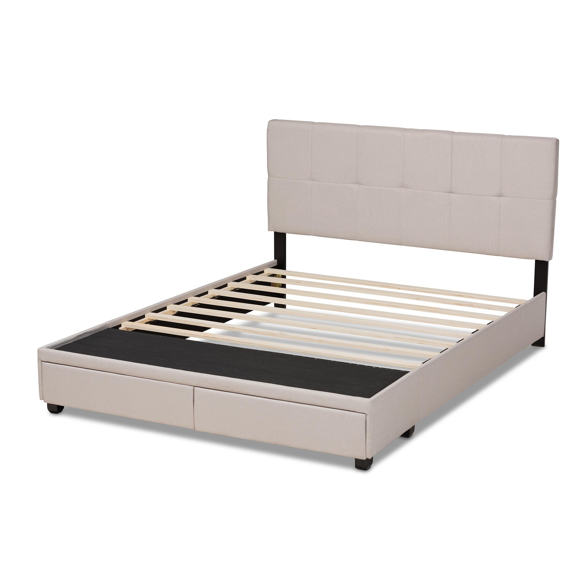 Baxton Studio Netti Upholstered 2-Drawer Queen Platform Storage Bed, Beige, large
