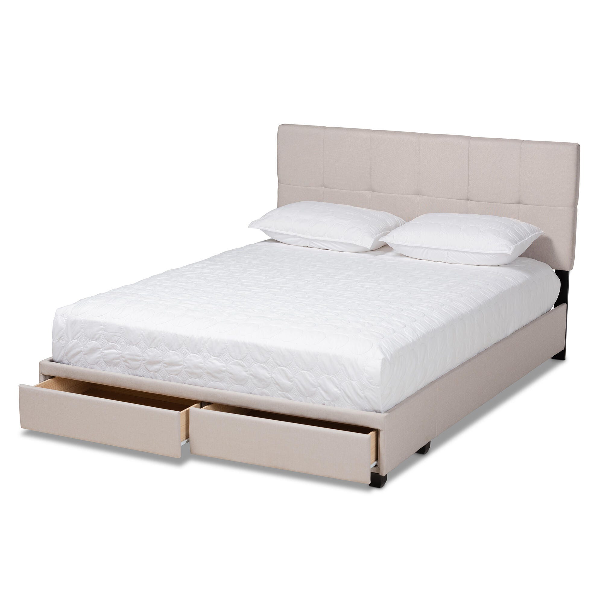 Baxton Studio Netti Upholstered 2-Drawer Queen Platform Storage Bed, Beige, large
